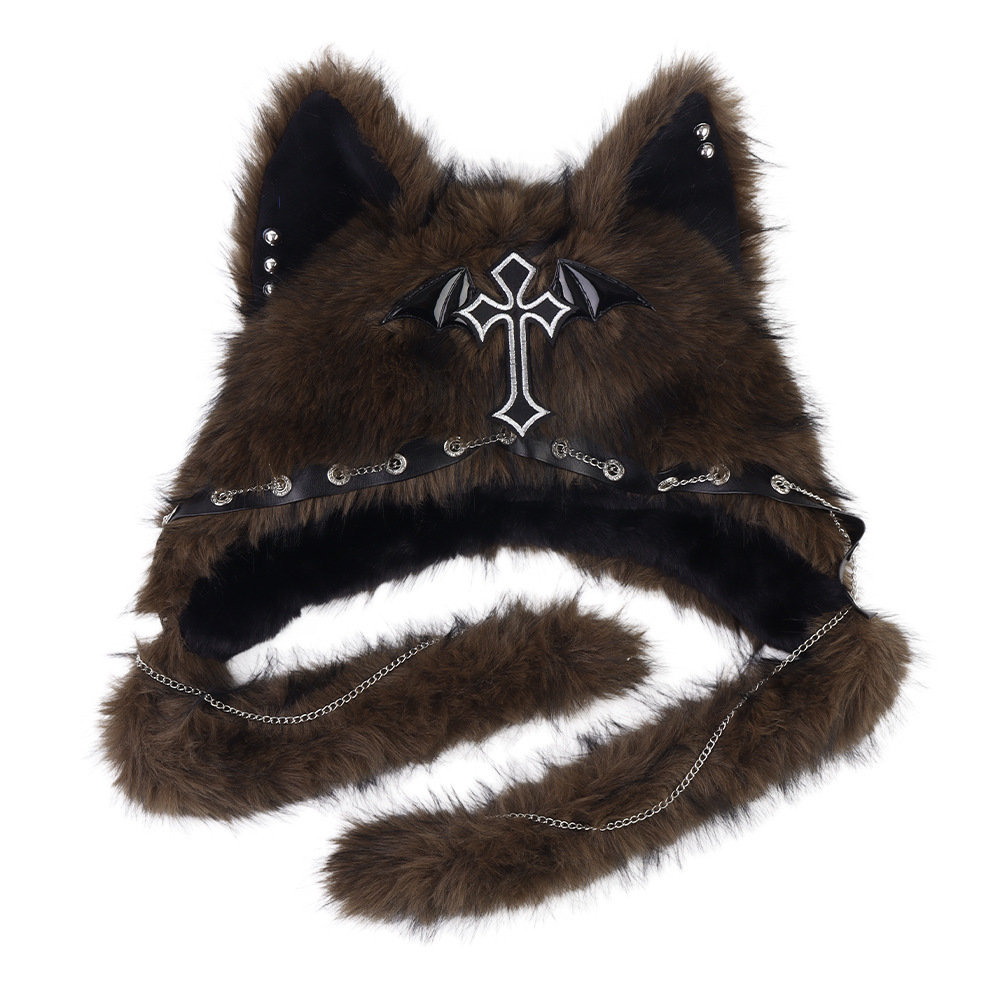 Sombrero de Orejas de Gato con Estilo Gótico, Aesthetic Oscura, Gorra de Pelo de Zorro para Niñas, Moda Cool para Mujeres, Chaqueta de Lana para Invierno — imagen 10
