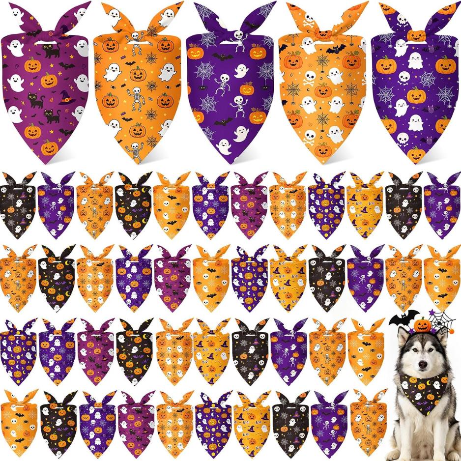 50 Pcs Halloween Dog Bandanas Bulk For Charm Large Pets 31.5 X 21.7 X21.7 In Pumpkin Ghost Soft Triangle Bibs For Dog Lover Gifts, Adjustable — image 4