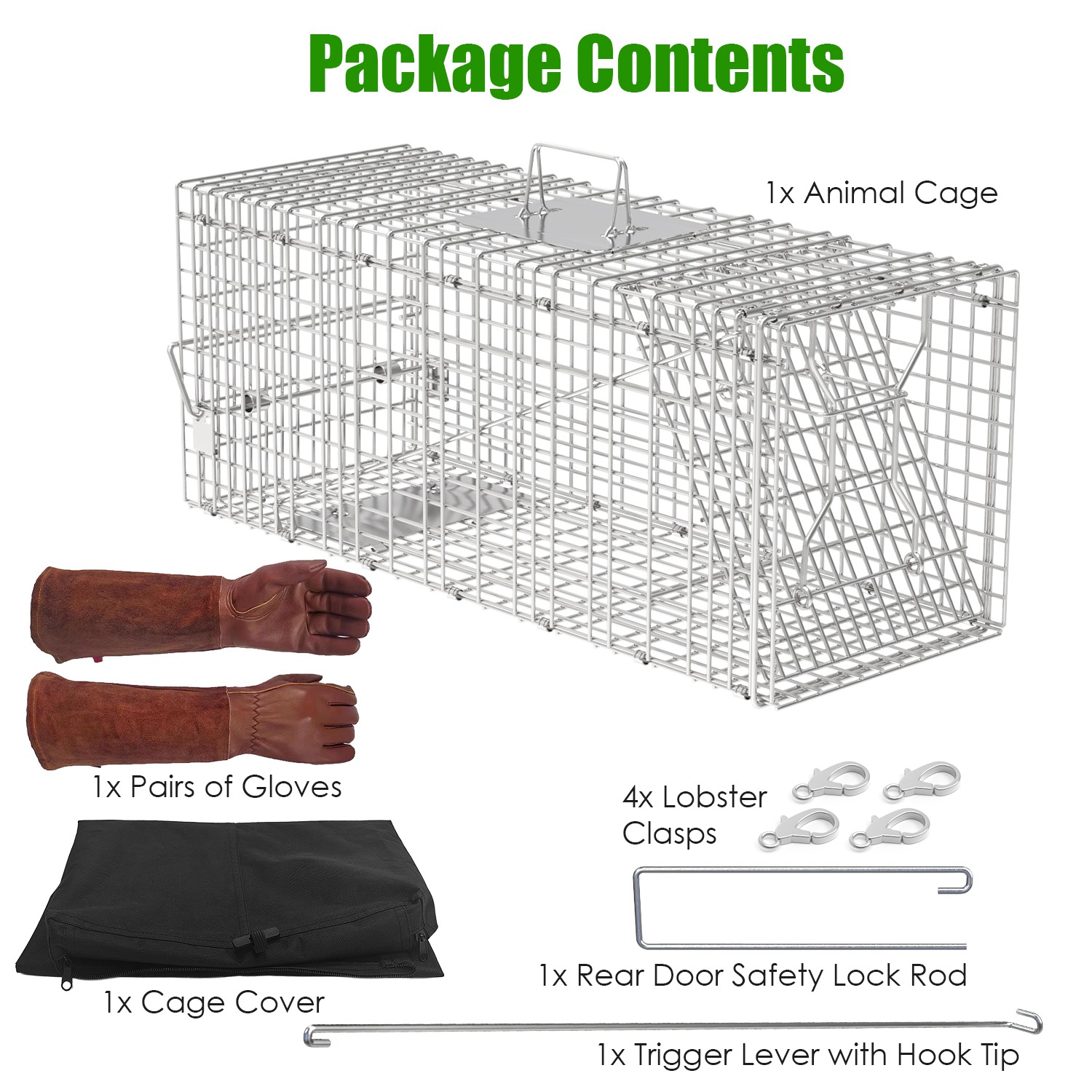 Humane Cat Trap Cage With Waterproof Cover Gloves Catch Release Live Animal Rodent Cage Collapsible Galvanized Wire For Raccoons Beavers Groundhogs Foxes Armadillos — imagen 3