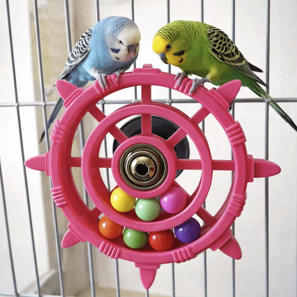 Rudder Shaped Parrot Spinner Rattle Toy Bite Resistant Colorful Beads Interactive Spinning Wheel Plastic Bird Cage Toy — image 2