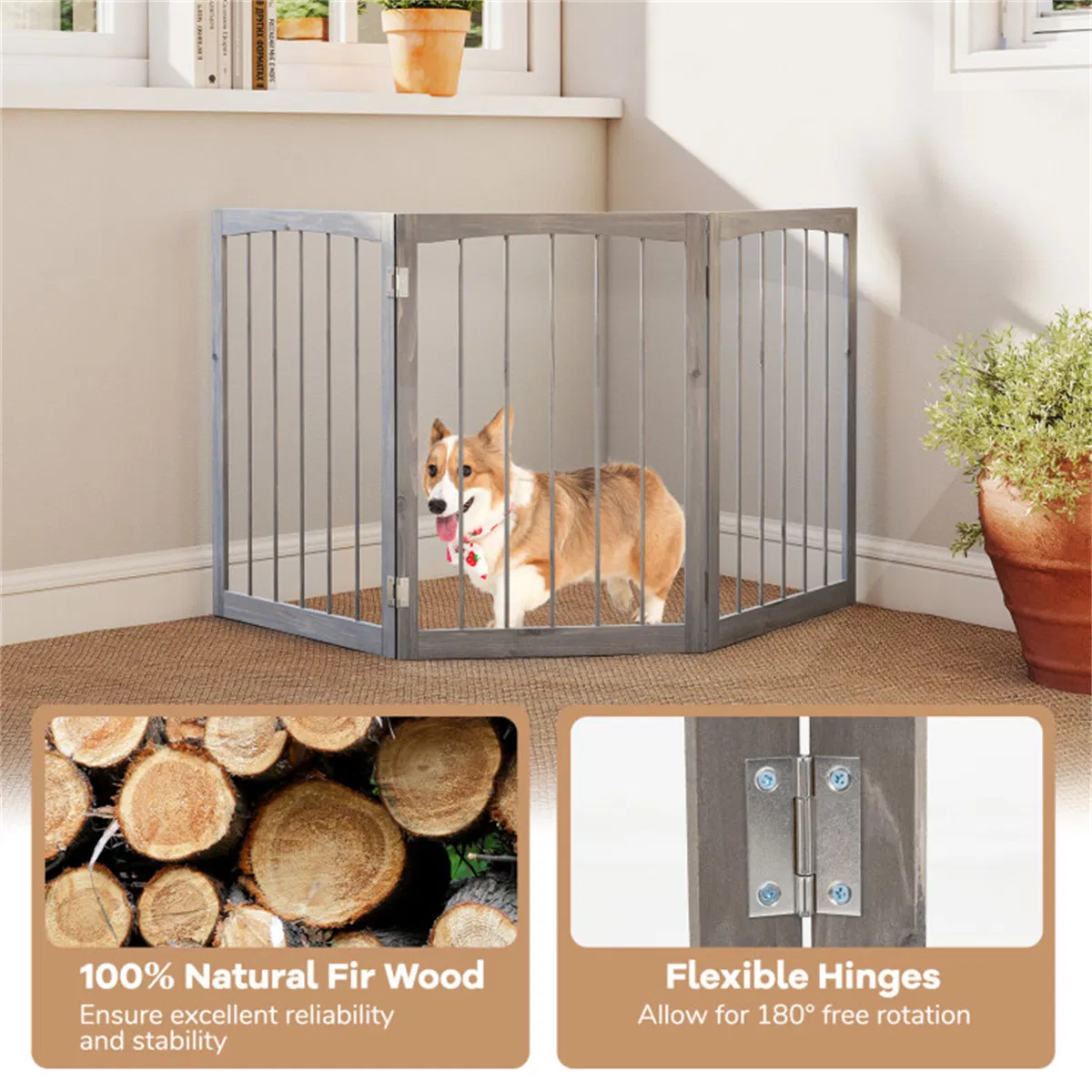 63" x 30" Gray Wooden Pet Fence — image 9