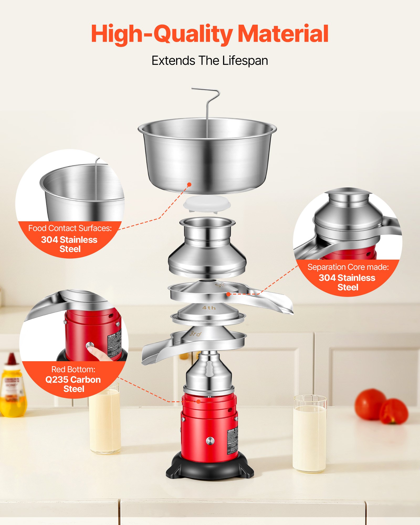Electric Milk Cream Separator, 60L/H Output 10500RPM Milk Cream Centrifugal Separator, 304 Stainless Steel Goat Cow Milk Skimmer Separating Machine With 4.5L Bowl Capacity (40W, 100-240V) — imagen 2