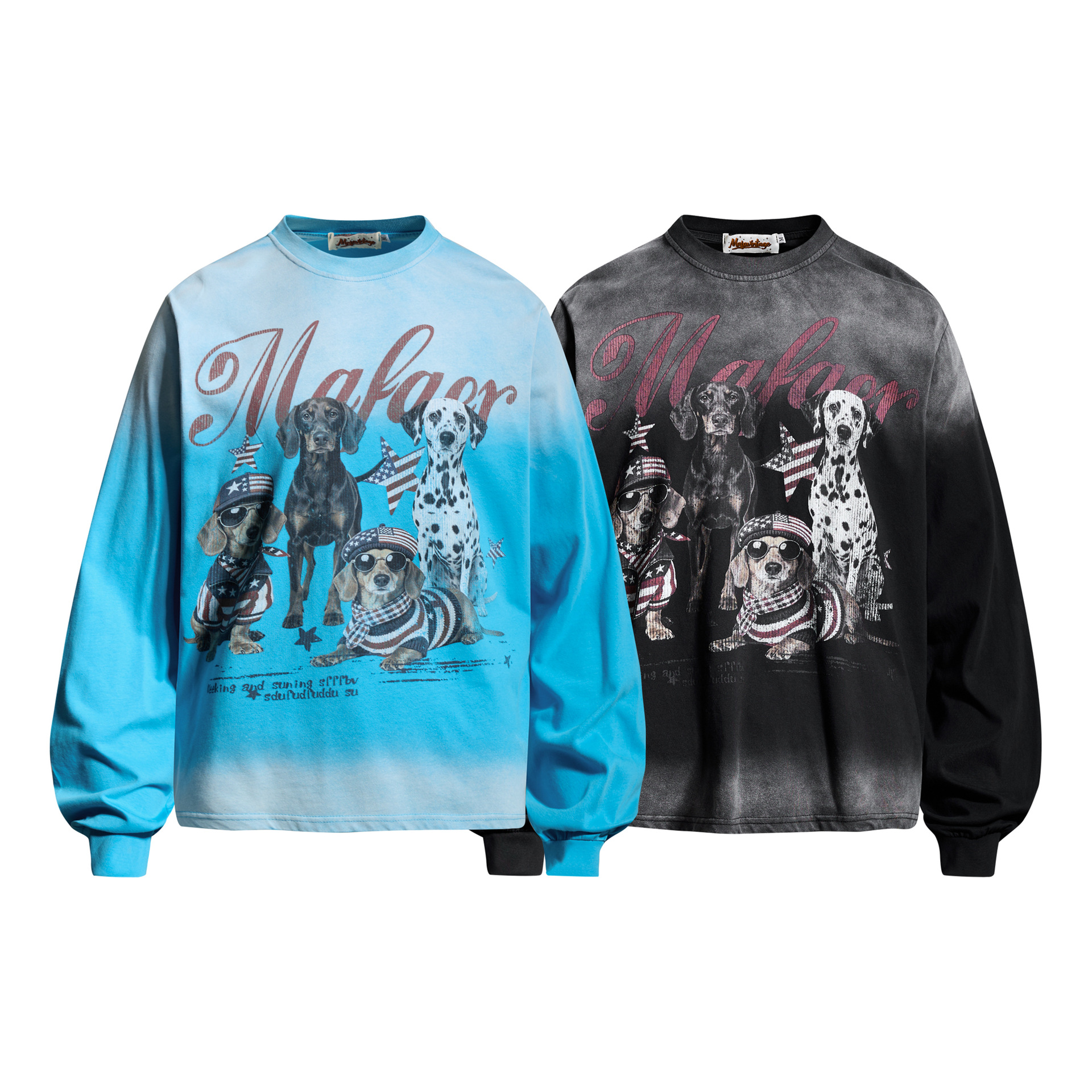 Gradient Wash Long Sleeve Men's T-Shirt with Dog Print — image 5