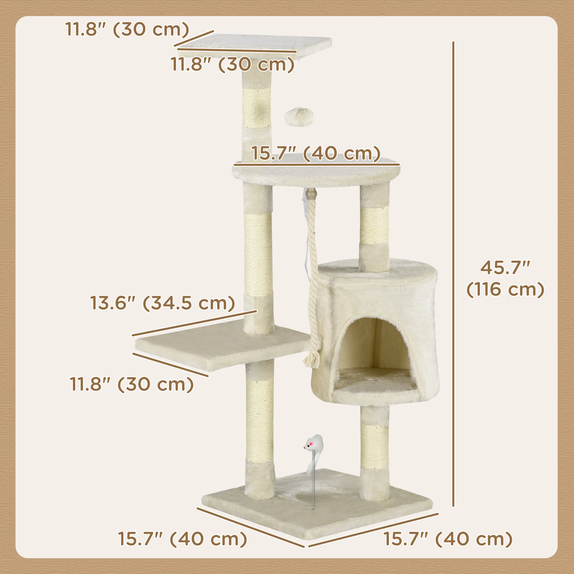 46" Scratching Cat Tree Multi Level Activity Center Kitty Condo Furniture Post Beige — image 3