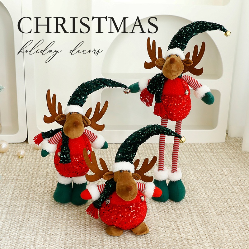 Standalone Christmas Standing Stretch Dolls, Hotel Window Display Snowman Reindeer Plush Toys Decorations — image 1