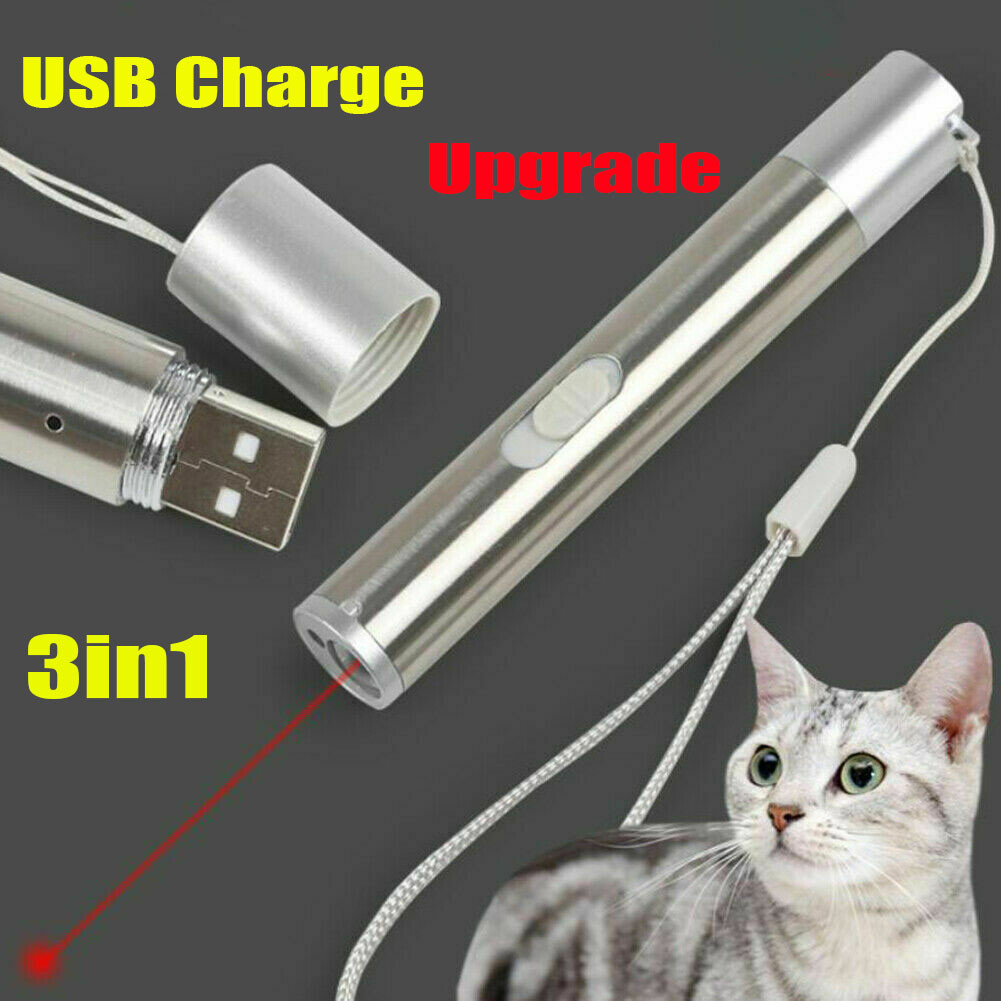 2PCS USB Rechargeable Red Laser Pointer Pen Cat Dog Toys LED Flashlight UV Light — image 20