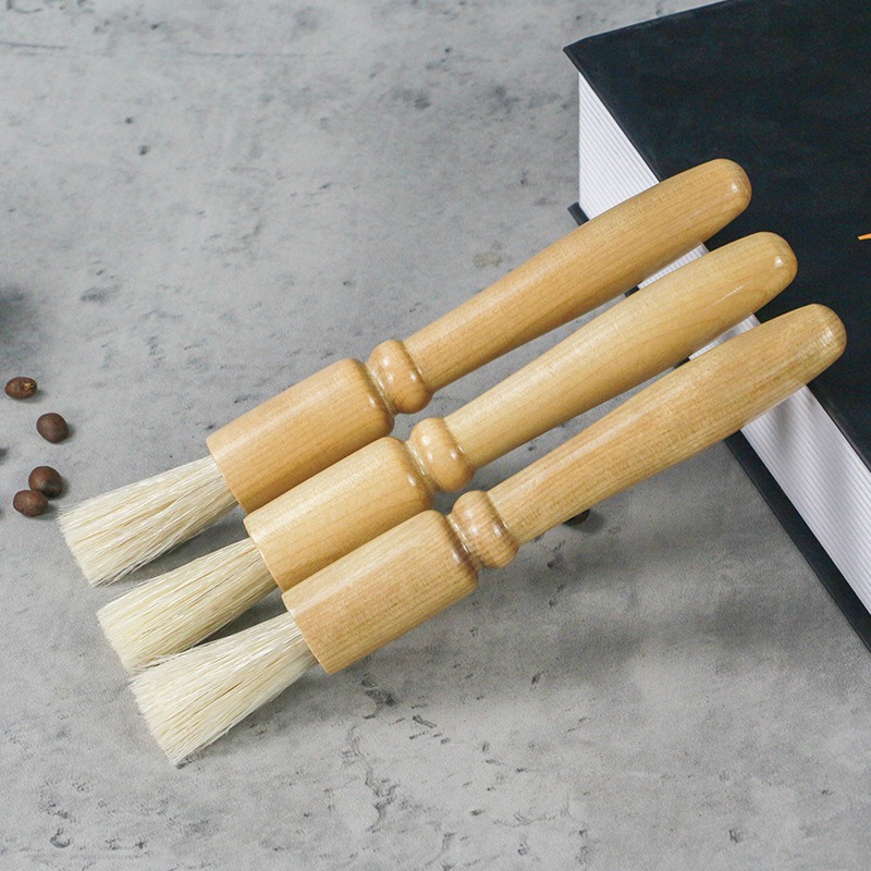 Coffee powder cleaning brush pig hair solid wood residue round head brush coffee machine bean grinder cleaning brush — image 6