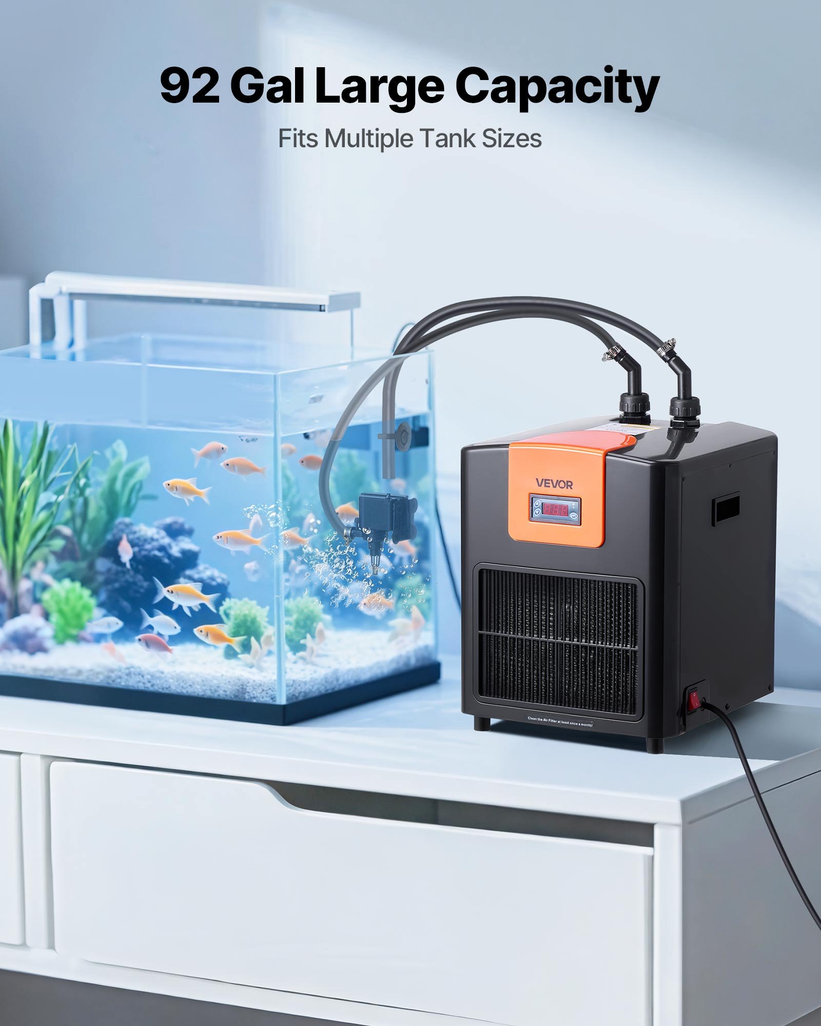 Aquarium Chiller 92 Gallon, 1/4 HP Water Chiller For Hydroponics, Fast Cooling For Fish Tank, Axolotl, Coral Reef, Quiet Refrigeration Compressor, Titanium Evaporator, Complete Fittings — imagen 5