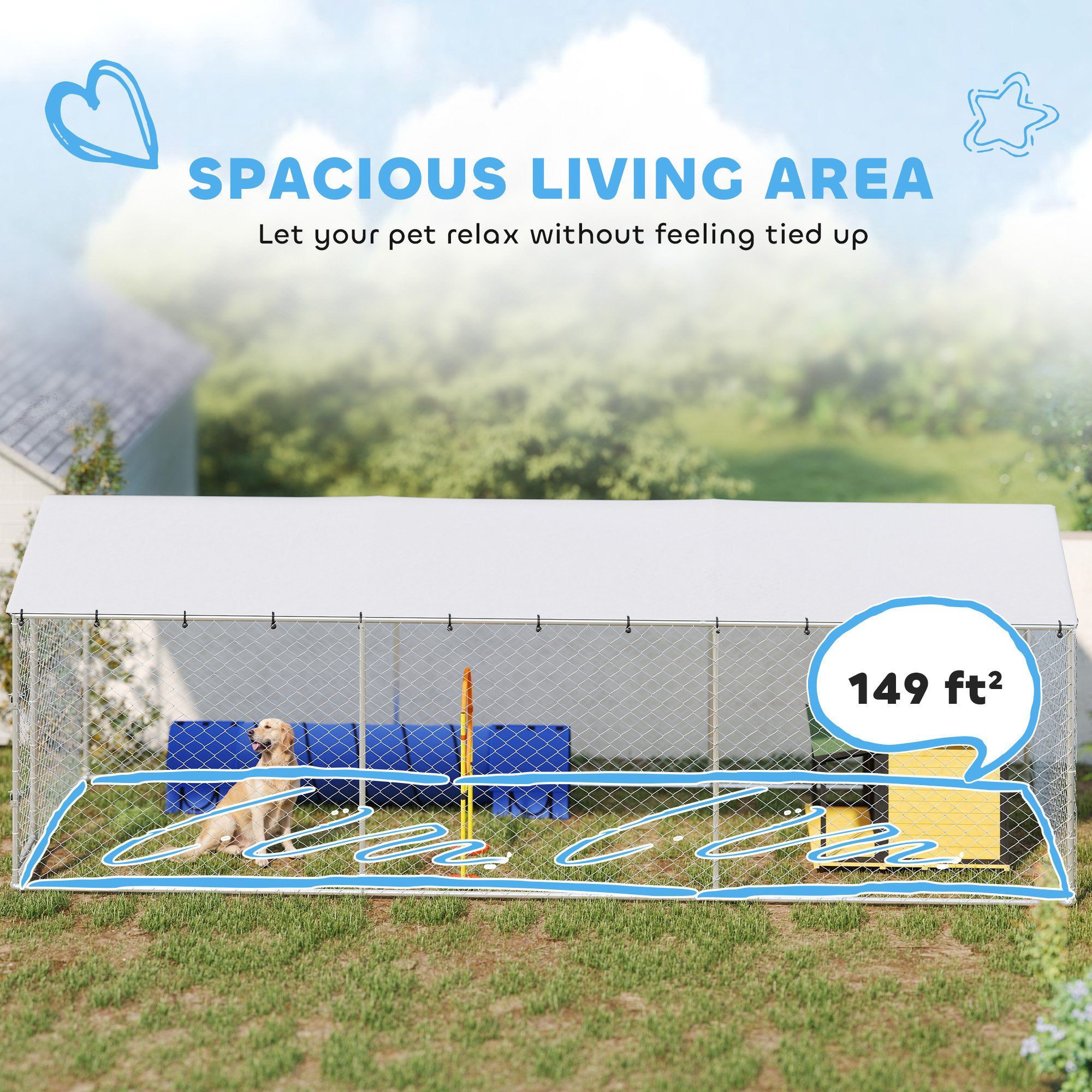 20 x 7.5 x 6.5 Dog Kennel Outdoor for Small Medium Large Dogs with Waterproof Roof, Silver — image 2