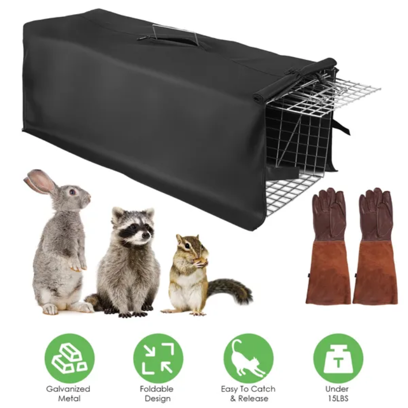 Jaula Trampa Plegable para Animales Vivos, Resistente, 31x12x11', Funda y Guantes Disponibles — imagen 3