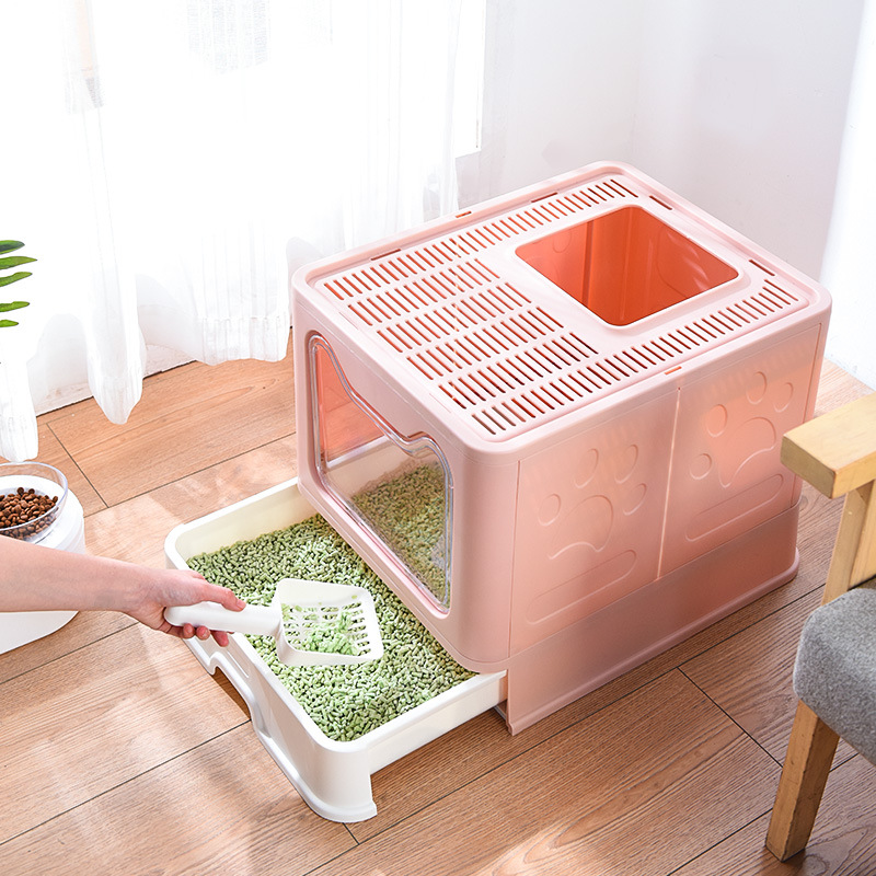 Top-Entry Cat Litter Box Folding Cat Litter Box Independent Packaging Small Volume Fully Enclosed Forward Top-Out Drawer Cat Toilet — image 1