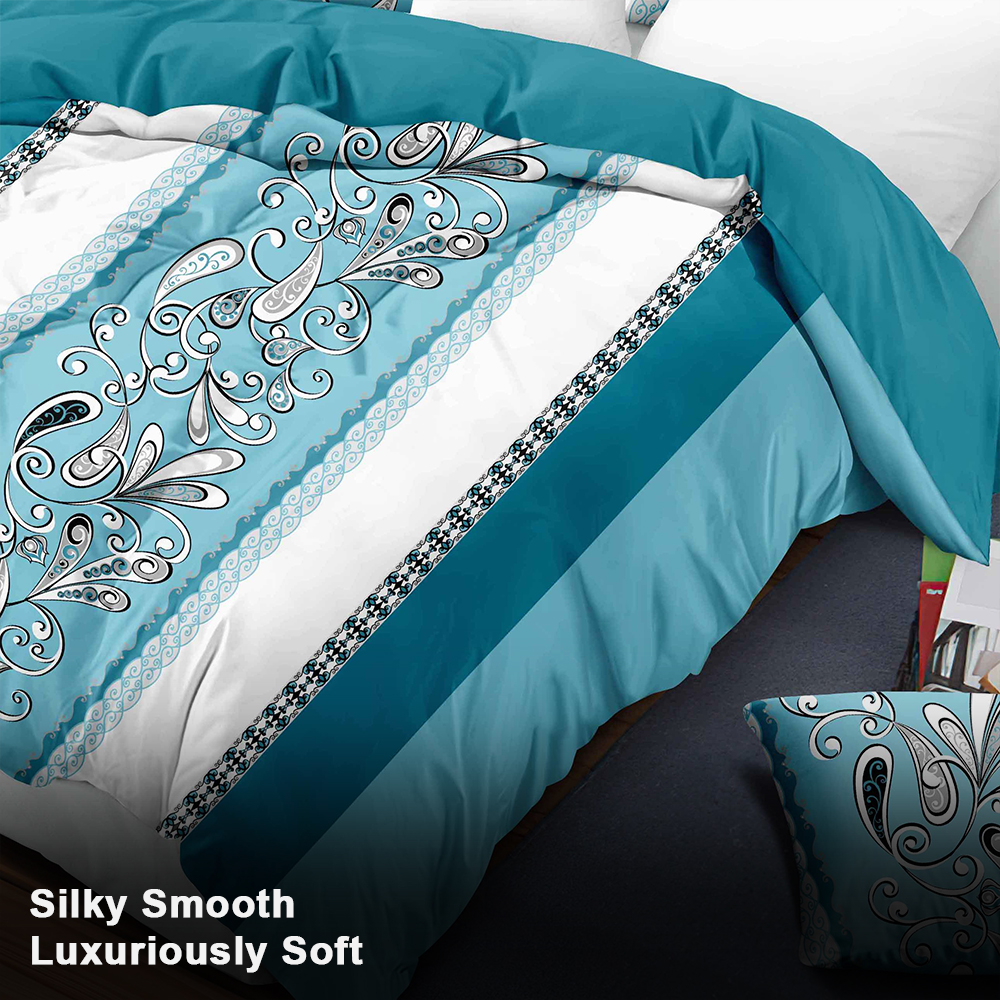 Juego de Edredón y Cortinas Room In A Bag de 9 Piezas, Colcha Gruesa con Estampado de Cachemira Turquesa Aguamarina de Diseñador de EE. UU. con 6 Paneles de Cortina Personalizables, Cubrecama de Alto GSM Apto para Mascotas — imagen 4