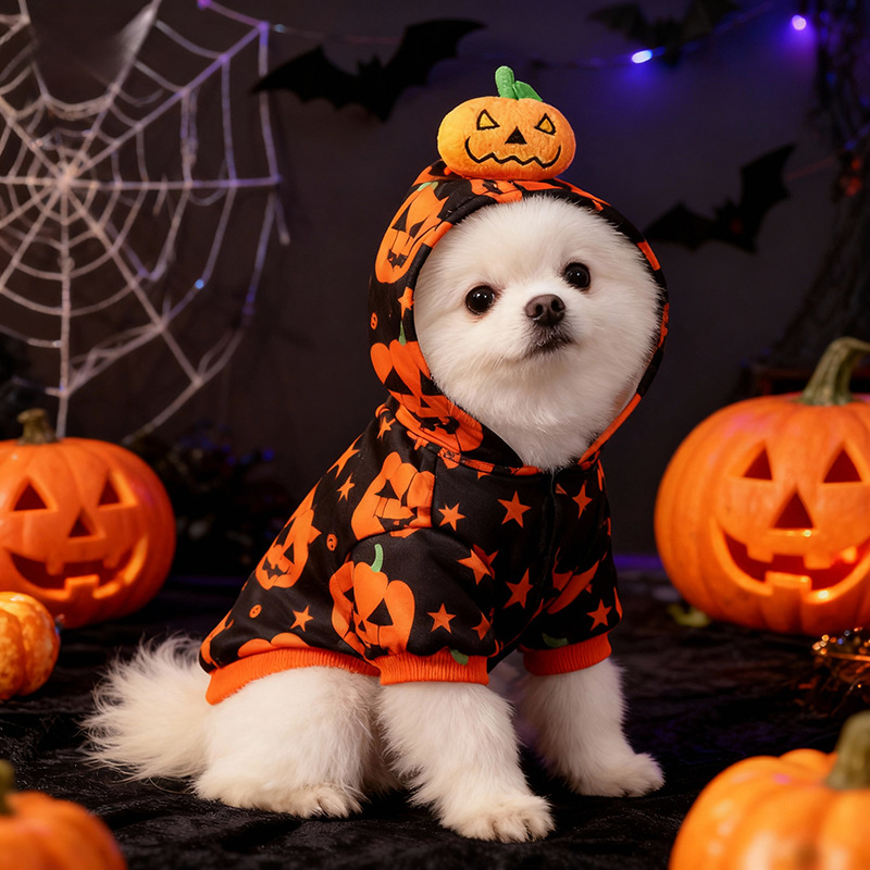 Halloween Pet Dog Clothes Cat Dog Halloween Pumpkin Two-Legged Hoodie Sweatshirt for Medium and Small Dogs Teddy — imagen 3