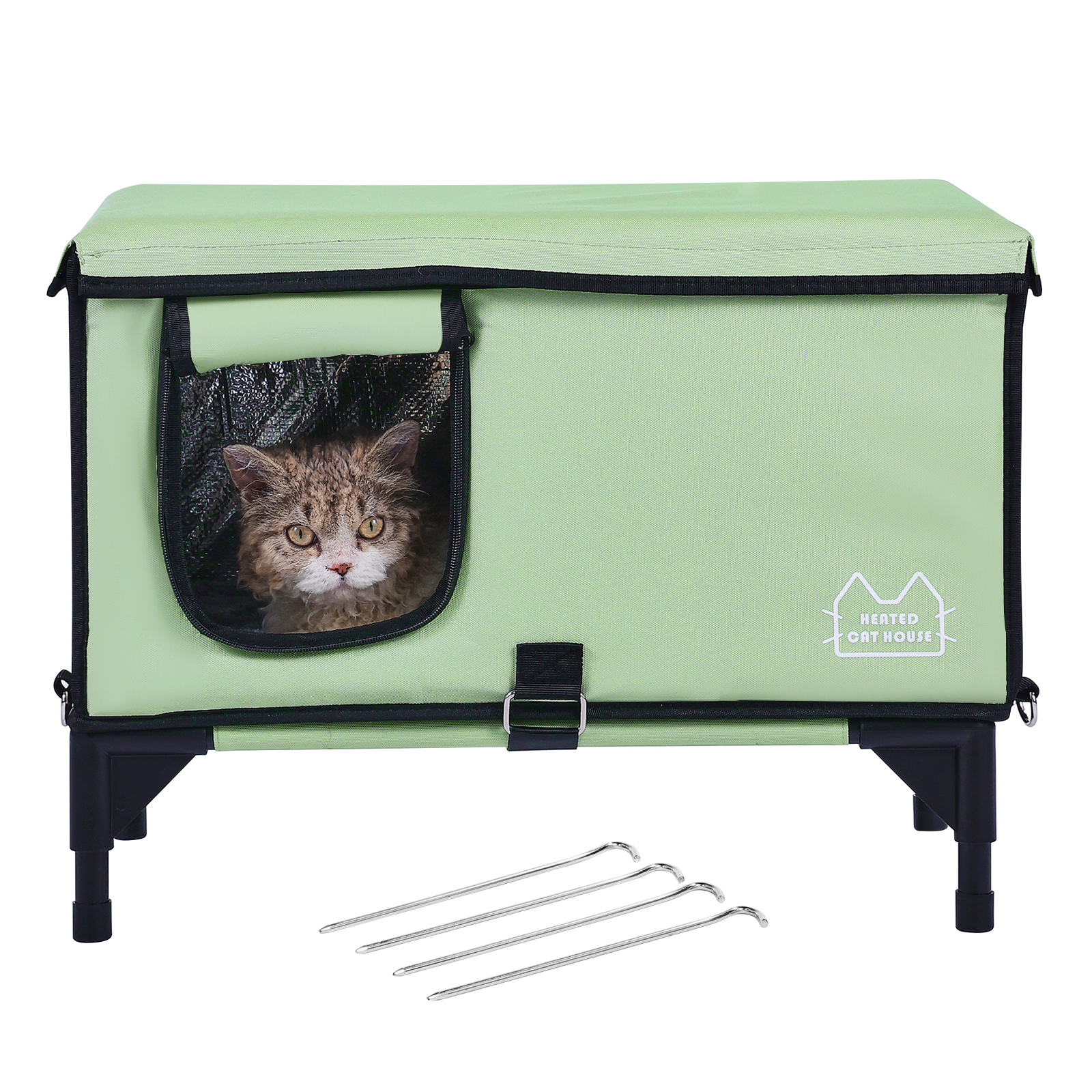 Casa Elevada Calentada para Gatos VEVOR de Forma Cúbica con Plancha Calor Verde — imagen 7