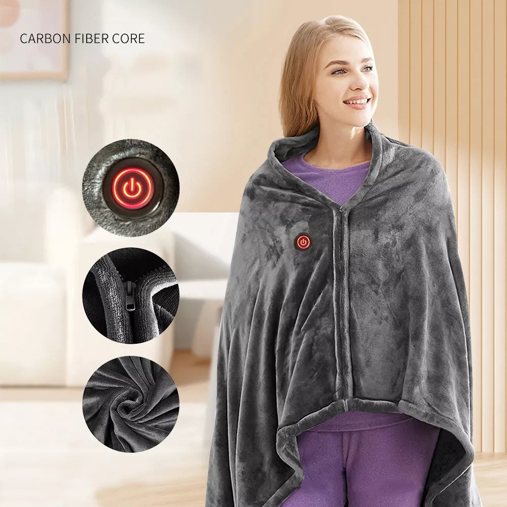 Electric Outer Shawl Blanket Coral Velvet Warm Wrap Cape Cloak USB Charging Heating Blanket Cold Insulation Blanket — image 5