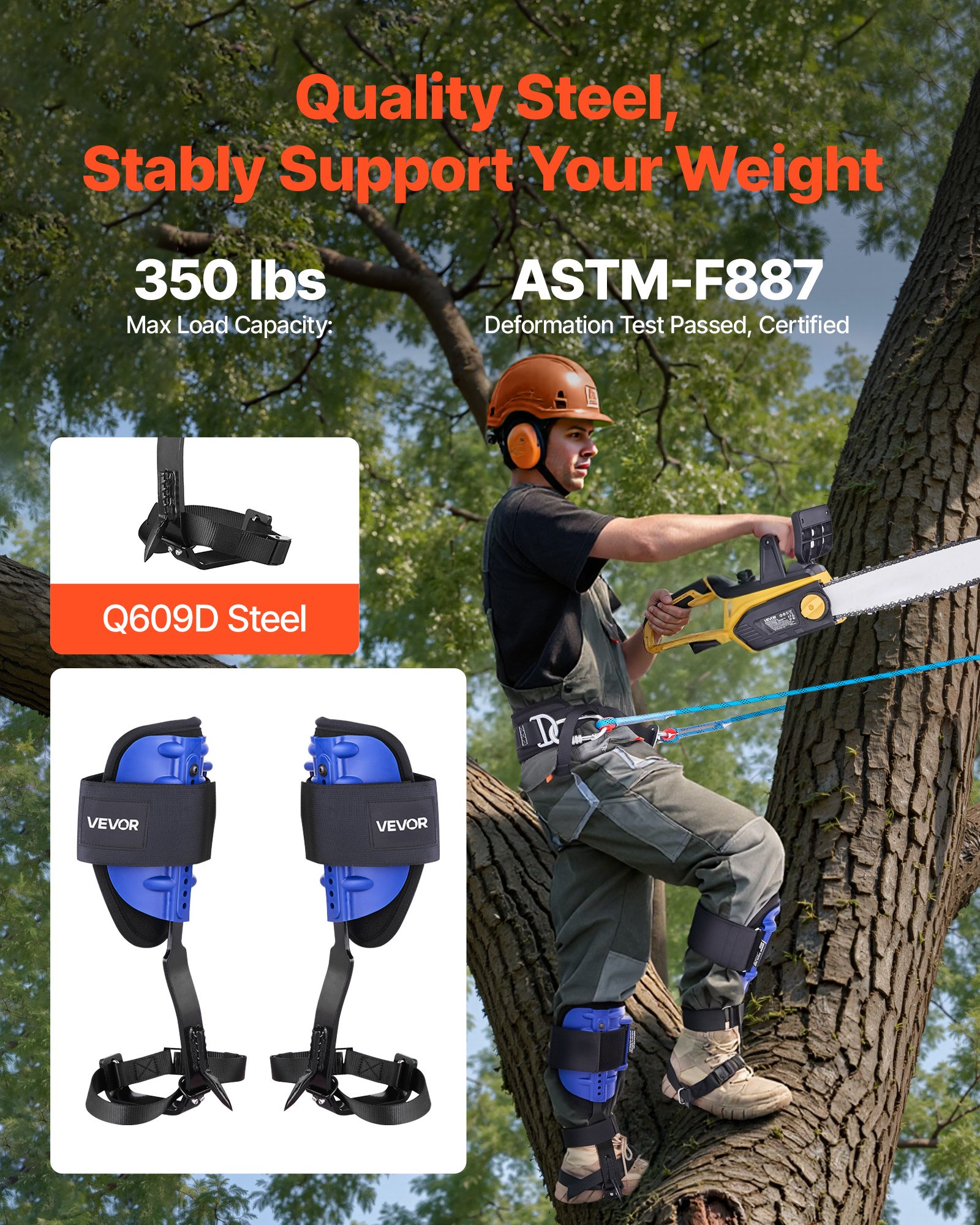 Conjunto de Espuelas para Trepar Árboles con Ajuste de Altura y Cinturón de Seguridad, Capacidad de 350 lbs, Acero Pesado para Equipamiento Arborístico de Alta Resistencia — imagen 2