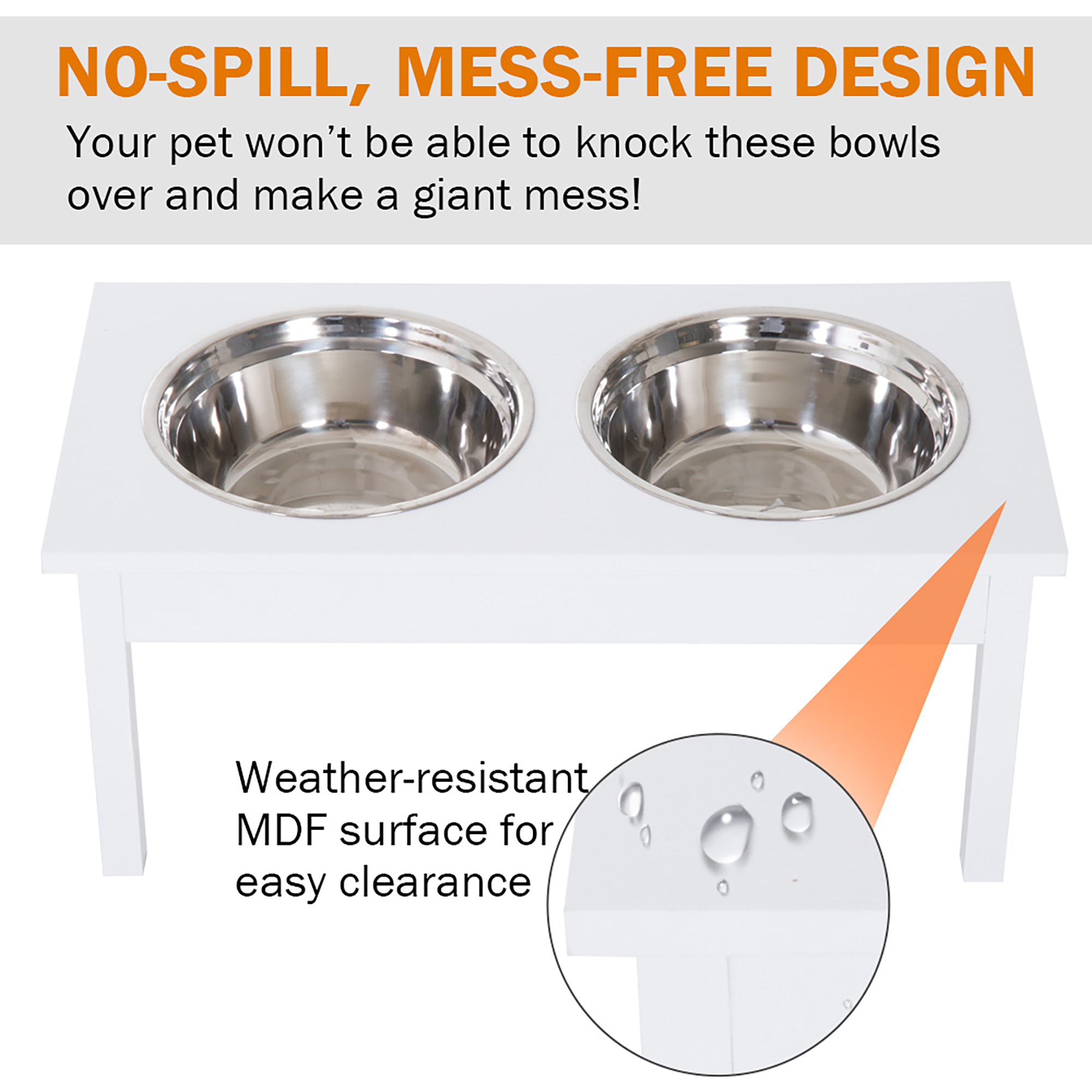 23" Wooden Heavy Duty Dog Food Bowls Pet Elevated Feeding Station -White — imagen 2