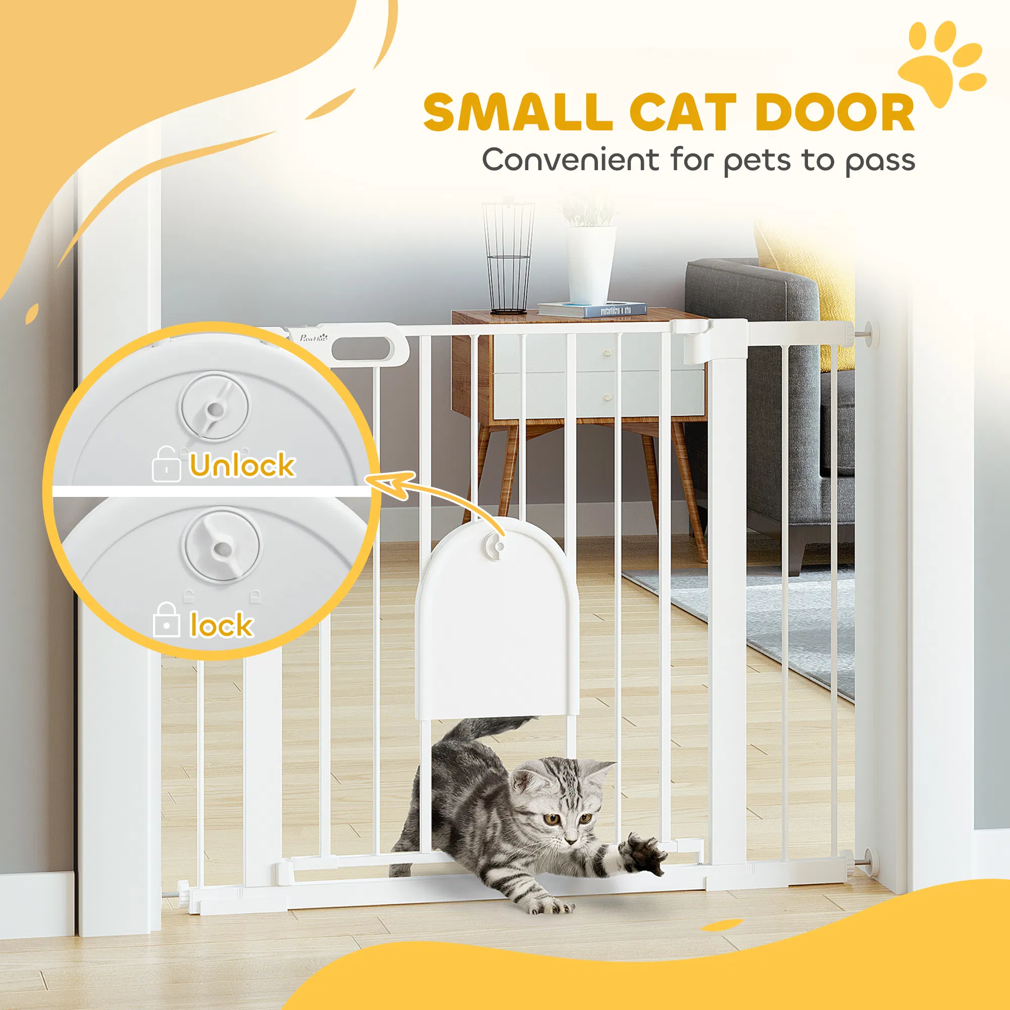 30"-41" Extra Wide Pet Gate Barrier with Small Door, 30"H Dog Gate with Safety Gate Barrier, Stair Pressure Fit, White — image 3