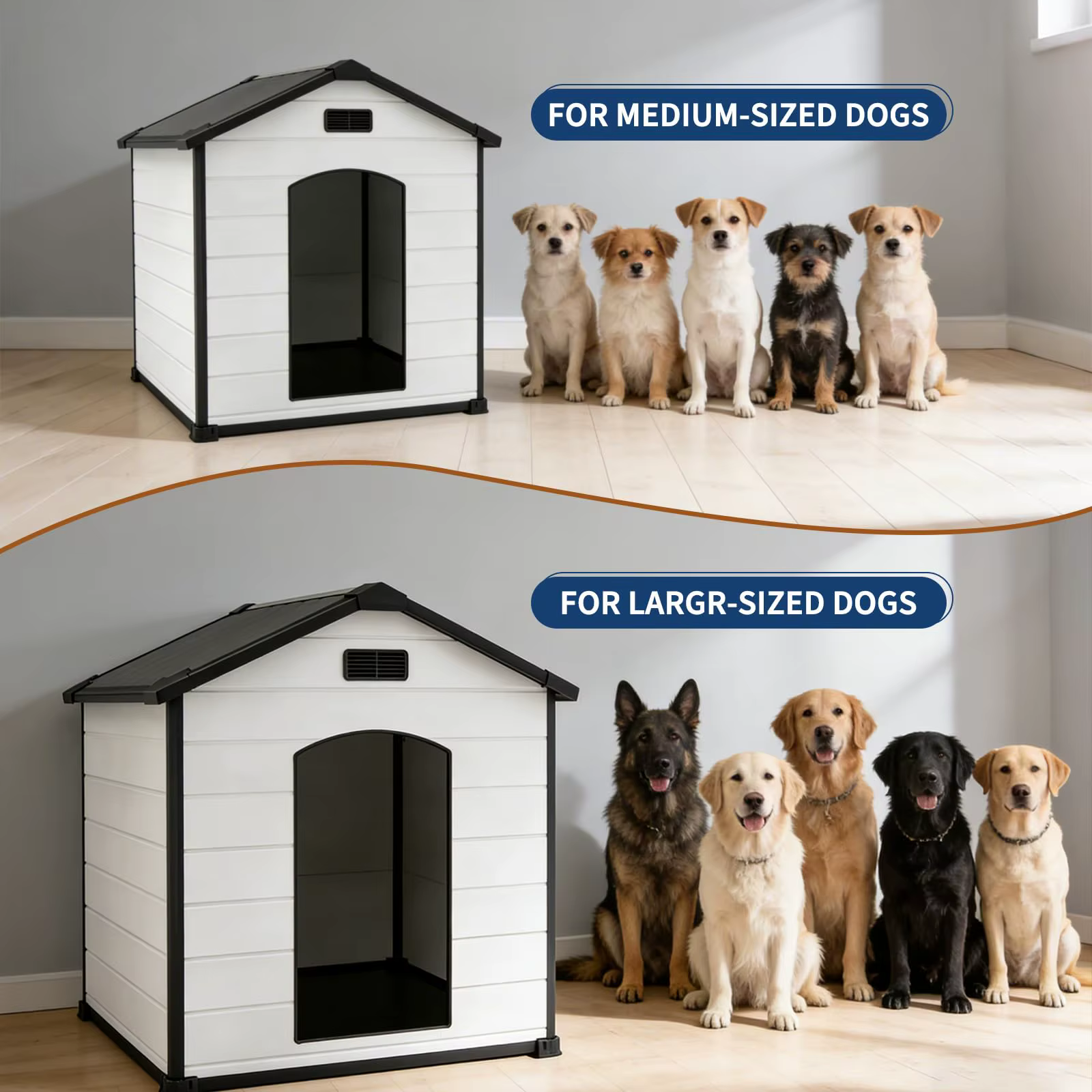 Outdoor Dog House, Waterproof Insulated Dog Kennel with Elevated Floor and Removable Roof, Durable Plastic Pet Shelter for Backyard, for Large Dogs, 46" L x 40" W x 40" H, Cement Gray — image 6
