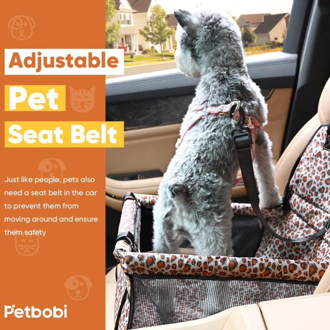 Small Dog Car Seat, Dog Car Booster Seat For Small Medium Dogs Foldable Front Seat Safety With Sturdy PVC Tube Frame, Breathable Mesh — image 2
