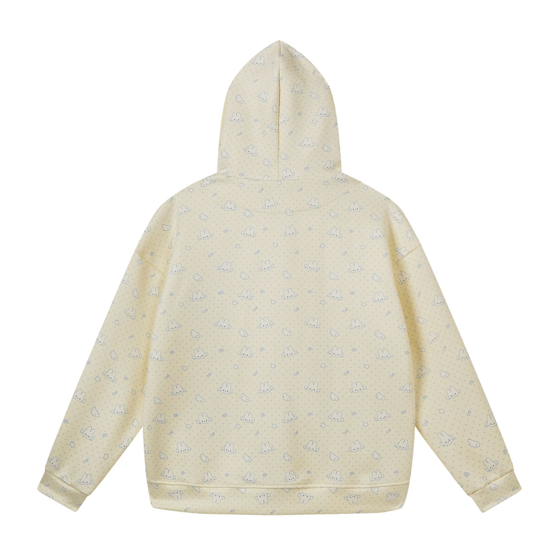 All-Over Print Bunny Hoodie with Rabbit Ear Drawstrings and Pendant Loose Cardigan Jacket — image 3