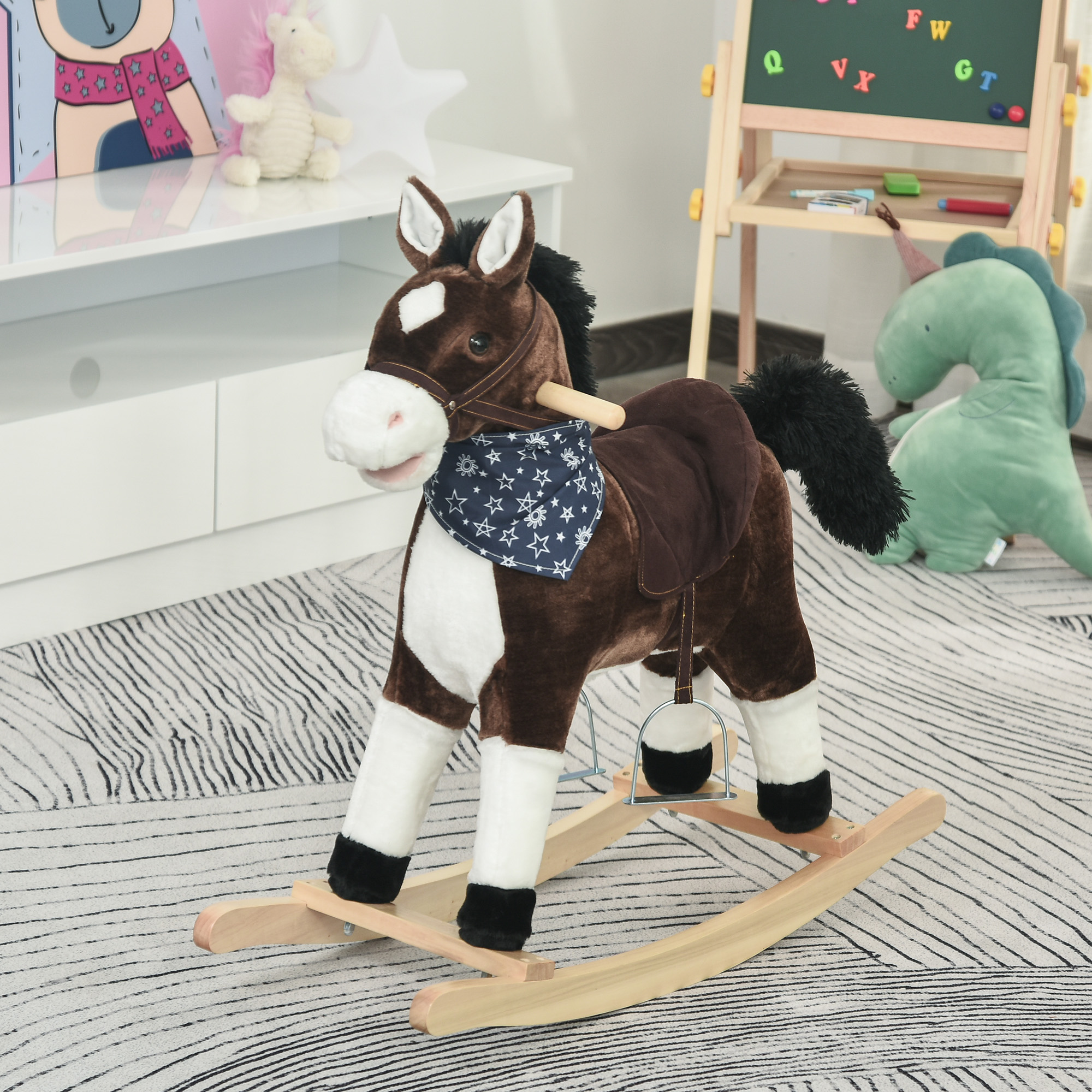 Caballo de Plush del Vaquero que Se Mueve, Montaje en Madera con Sonidos Realistas, Diversión Salvaje Oeste, Marrón, para Niños de 3 a 6 Años — imagen 1