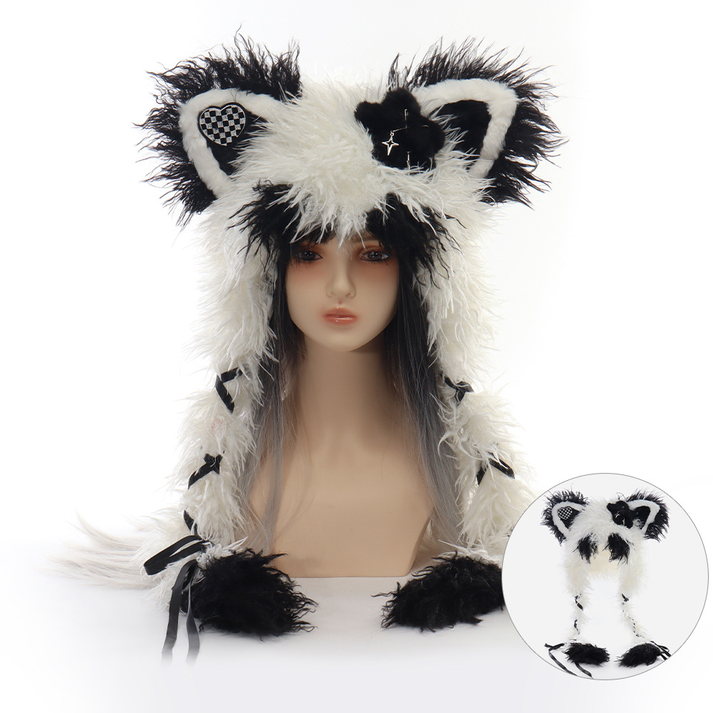 Sombrero de Orejas con Pelo Rizado Lolita Estrella Pico de Zorro para Gatos, Invierno Caluroso Moda Subcultural Y2K — imagen 1