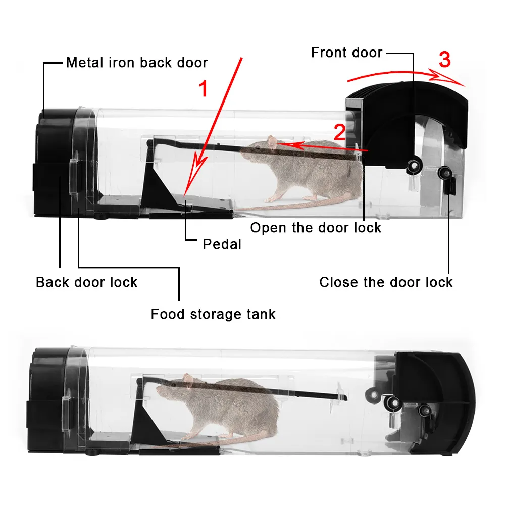 Safe Firm Humane Reusable Plastic Rodents Trap Household Mouse Catcher Smart Self-locking Mousetrap for Indoor Outdoor Garden — image 3