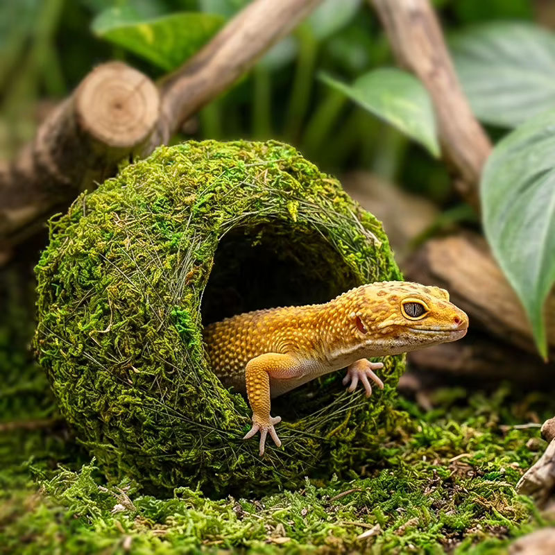Cueva de Humedad para Reptiles – Refugio con Retención de Hidratación para Serpientes y Geckos Leopardos, Decoración de Terrario Natural de Musgo para Configuraciones Bioactivas — imagen 2