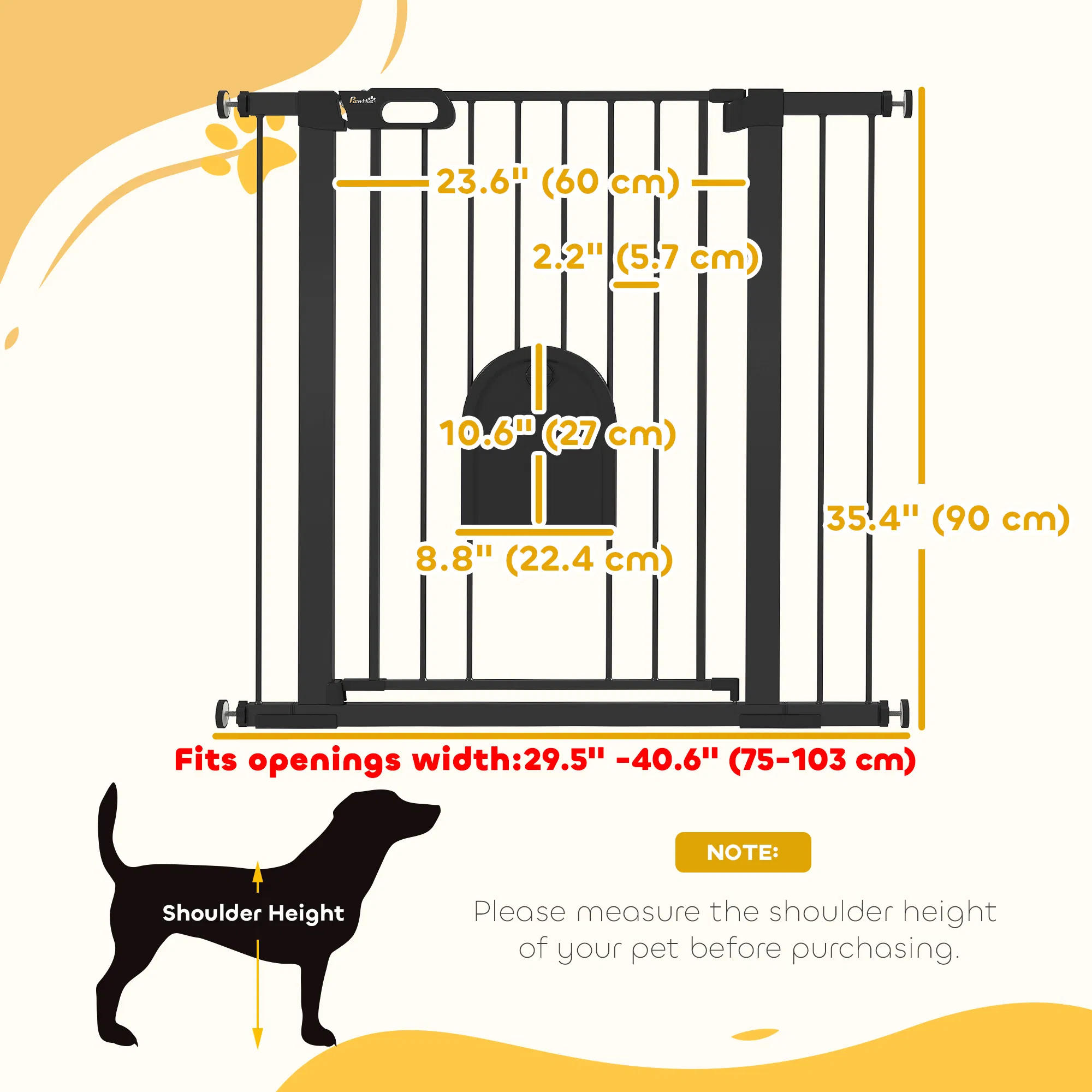 30"-41" Extra Wide Pet Gate Barrier with Small Door, 35"H Dog Gate with Safety Gate Barrier, Stair Pressure Fit, Black — image 2