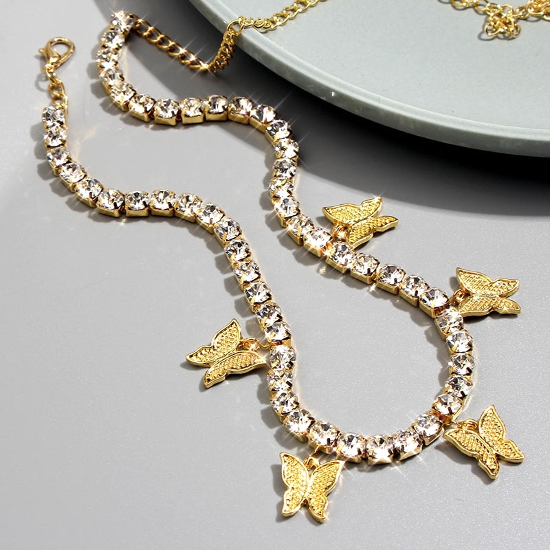 Kasajewel Gold Silver Color Butterfly Pendant Necklace Female Shiny Crystal Clavicle Chain Fashion New Design Jewelry Party Gift — image 4