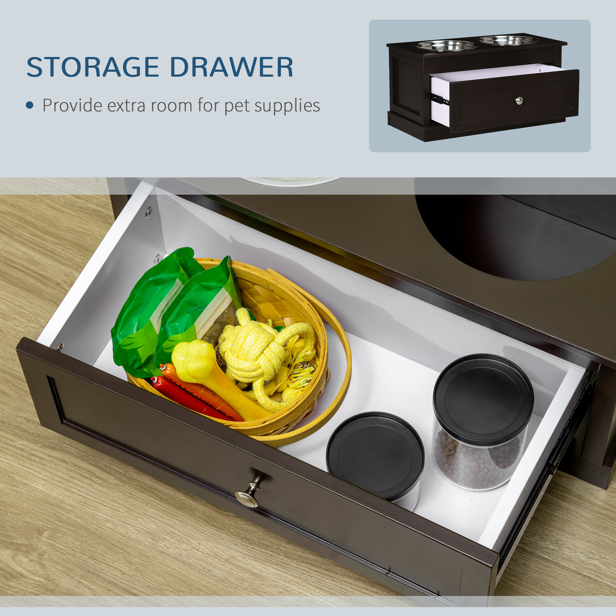 Bolsas de Alimento para Perros Grandes con Caja de Almacenamiento de 11L, Soporte Elevado para Comida y Agua de Madera Resistente, Marrón — imagen 4