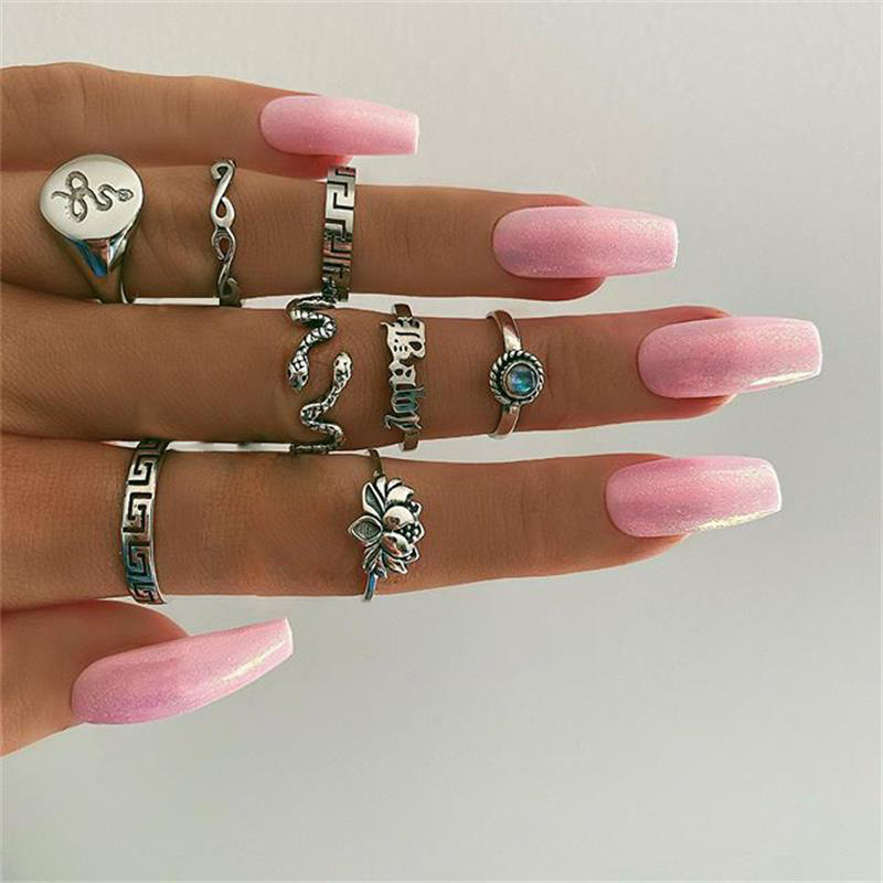 Anillo de forma de serpiente Lotus antiguo con conjunto de 8 piezas de joyería con diamantes — imagen 1
