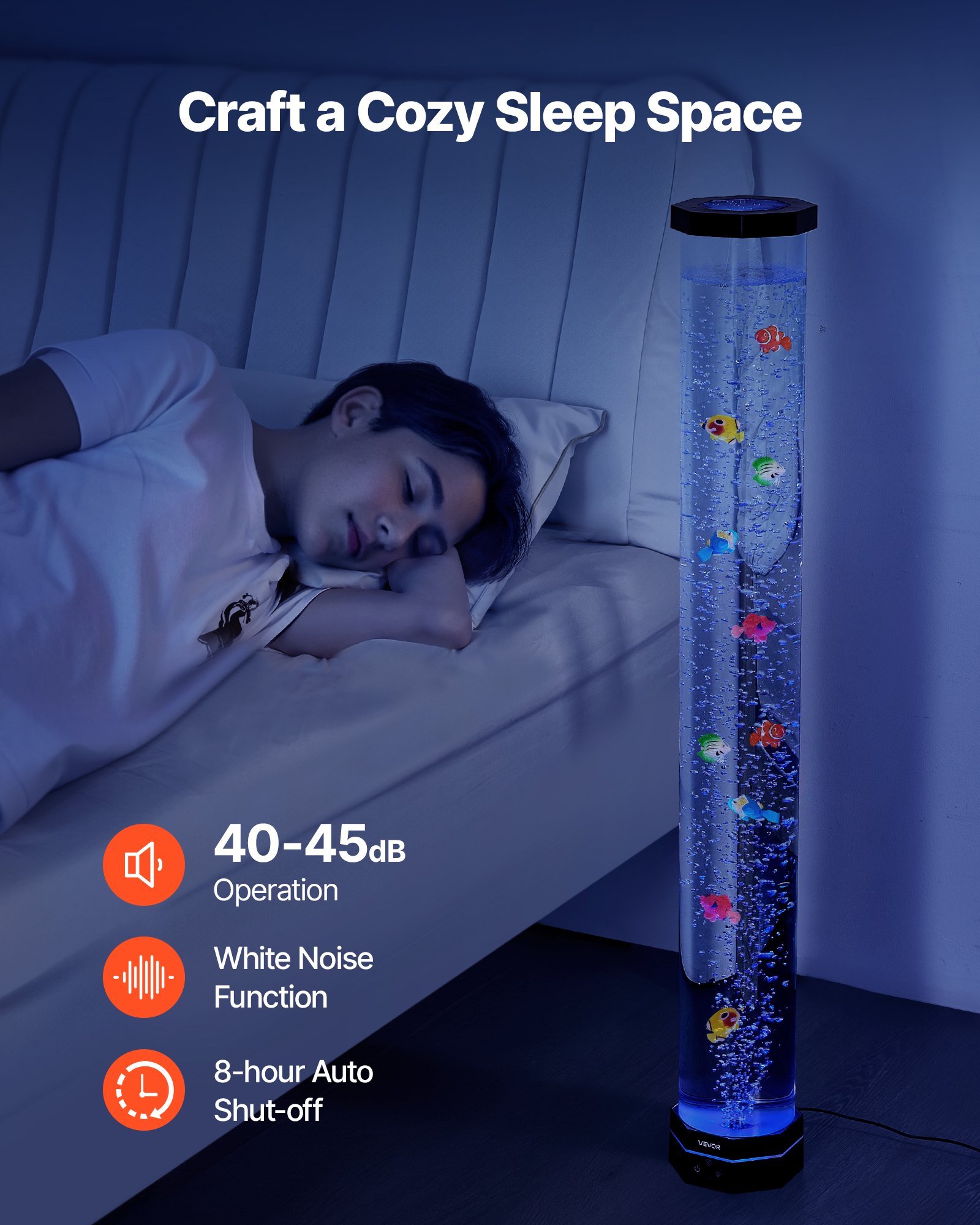 Lámpara de Tubo de Bolas Sensorial, 3.3 m de Largo, Lámpara Acuario con Peces Flotantes y Efectos de Color, Control Remoto, Reducción del Estrés para Decoración de Hogar — imagen 5