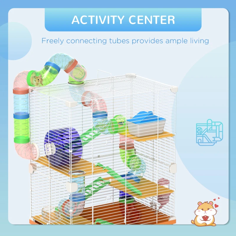5 Tiers Hamster Cage Portable Animal Travel Carrier W Exercise Wheels Tube, Orange — imagen 3