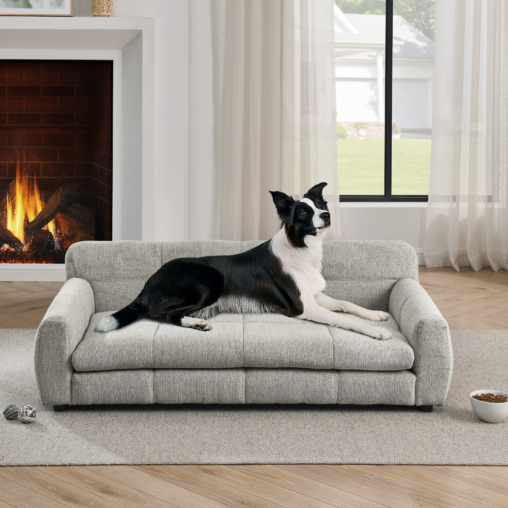 Sofá para Perros Grande y Comodo con Soporte Elevado, Mueble de Piel de Lino Moderno en Beige — imagen 2
