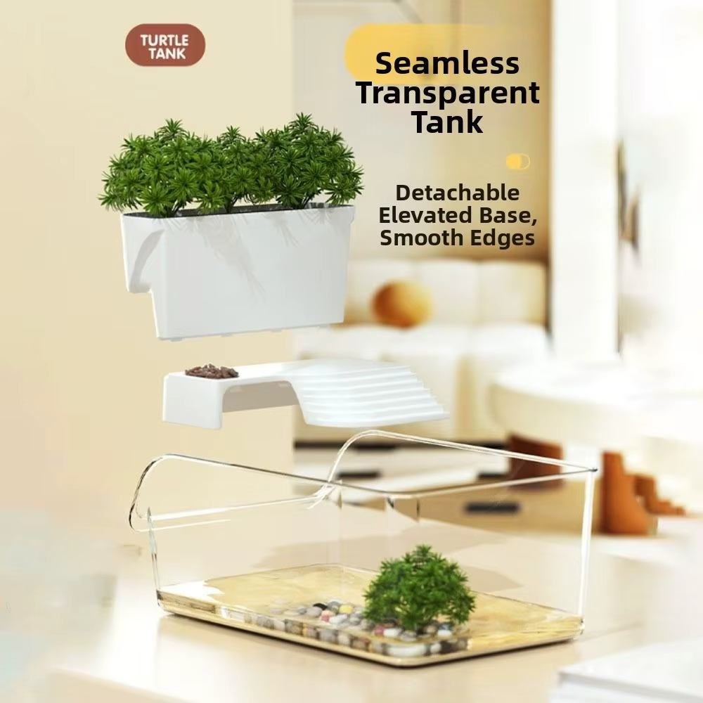 Transparent Turtle Tank with Basking Area Sun Climbing Landscape Turtle Tank Ecological Landscaping Aquarium — image 2