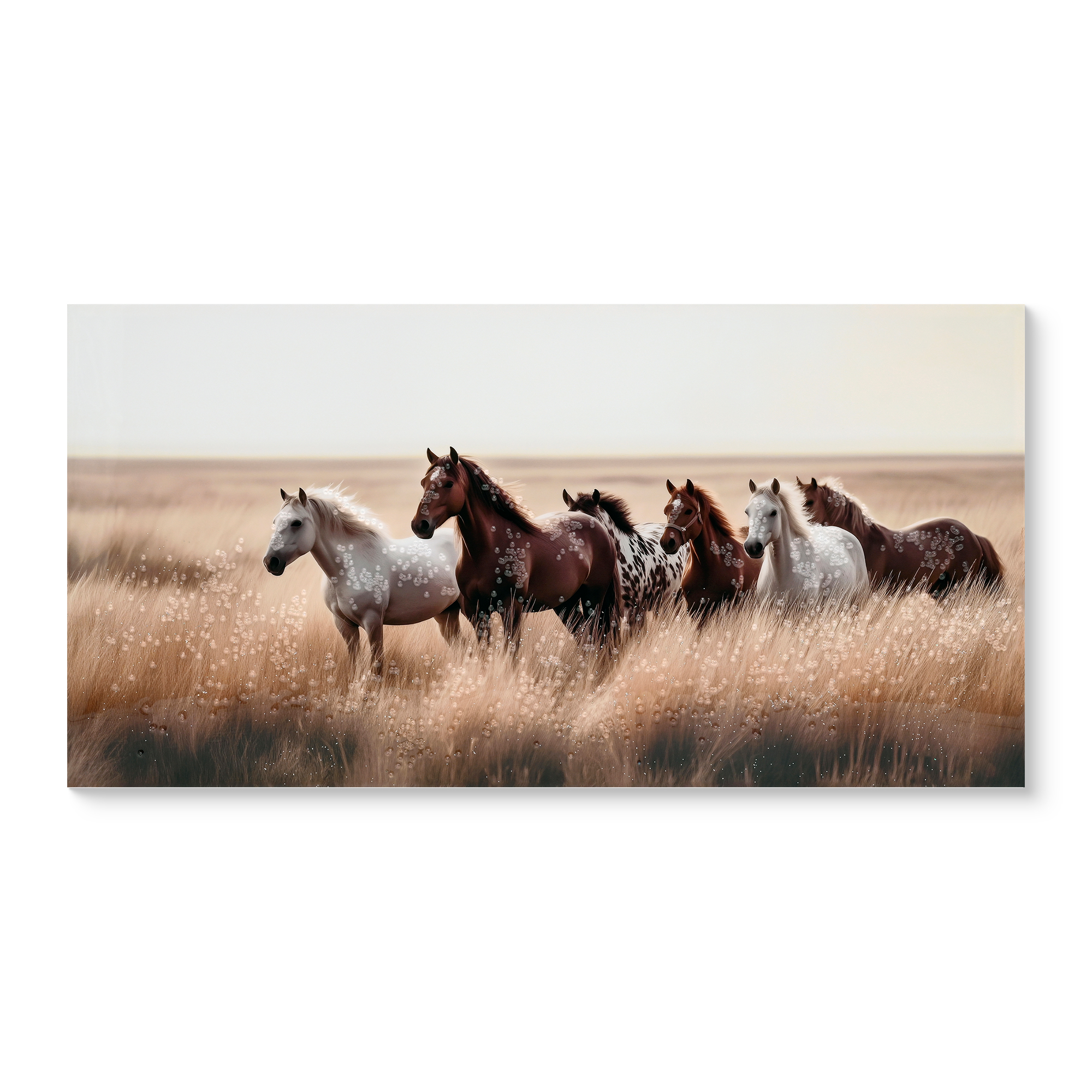 Arte de Caballos Rústicos en Paño para Pared - Escena de Campo Occidental con Ponies y Animales Salvajes — imagen 3