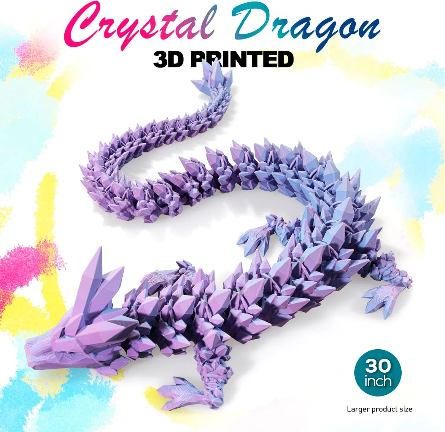 30" Large 3D Printed Dragon, Flexible Articulated Crystal Dragon Fidget Toy, Cool Big Dragon Toy, Huge 3D Printed Dragon Gift for Girls Boys Kids Christmas & Birthday — image 7