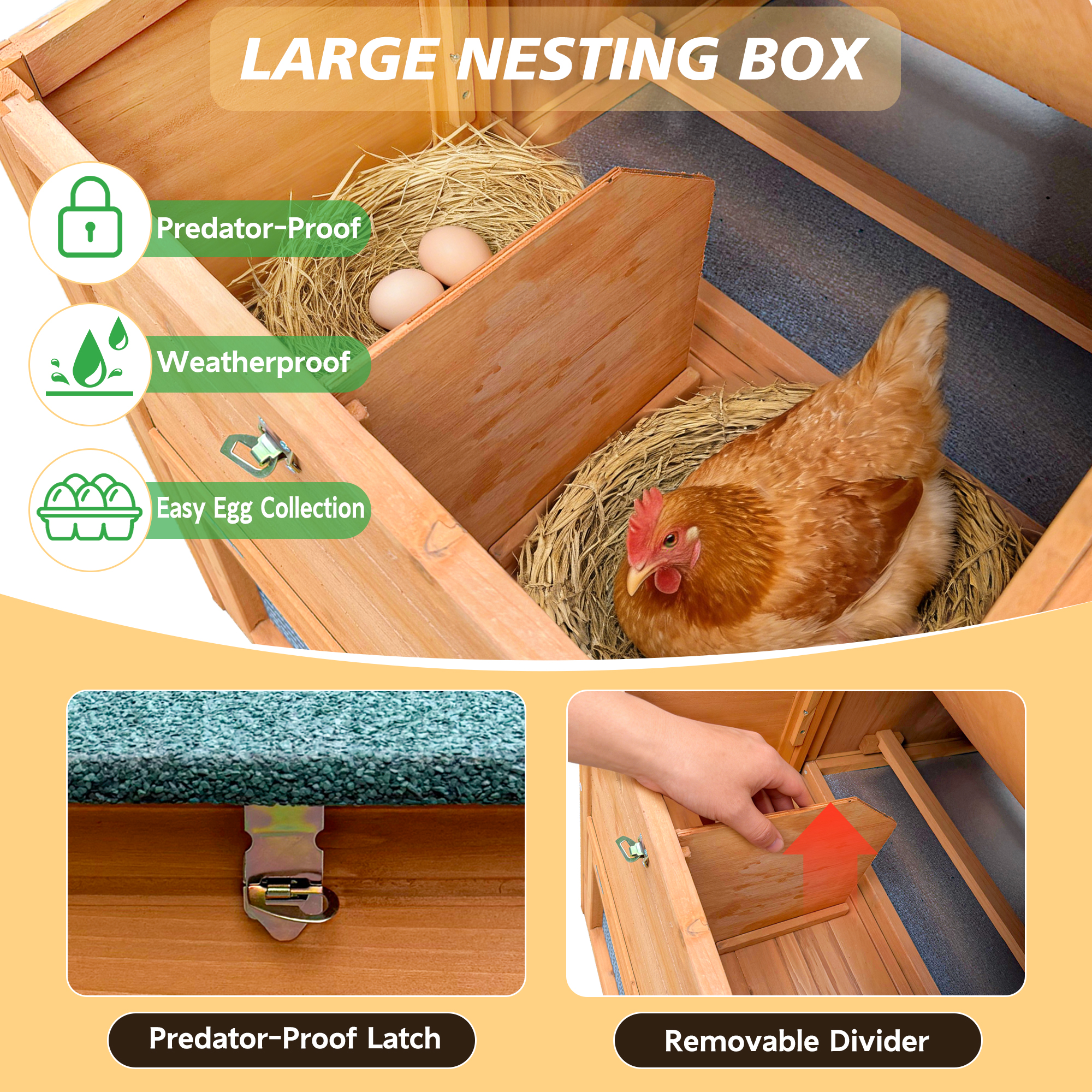 Gallinero de 80" con Nido y Bandeja Extraíble, Casa para Gallinas para 2-6 Aves, Jaulas para Animales Pequeños de Exterior Resistentes a la Intemperie — imagen 2