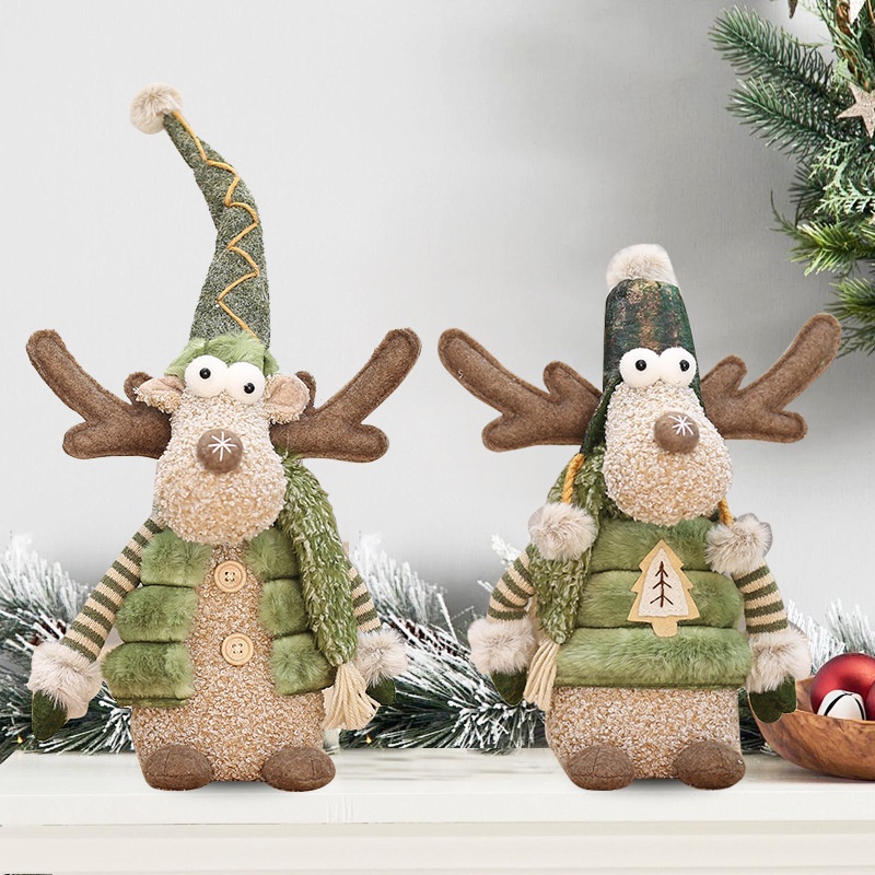 Christmas Decoration Green Fabric Pointed Hat Reindeer Figurine for Hotel Window Display and Scene Arrangement — image 1