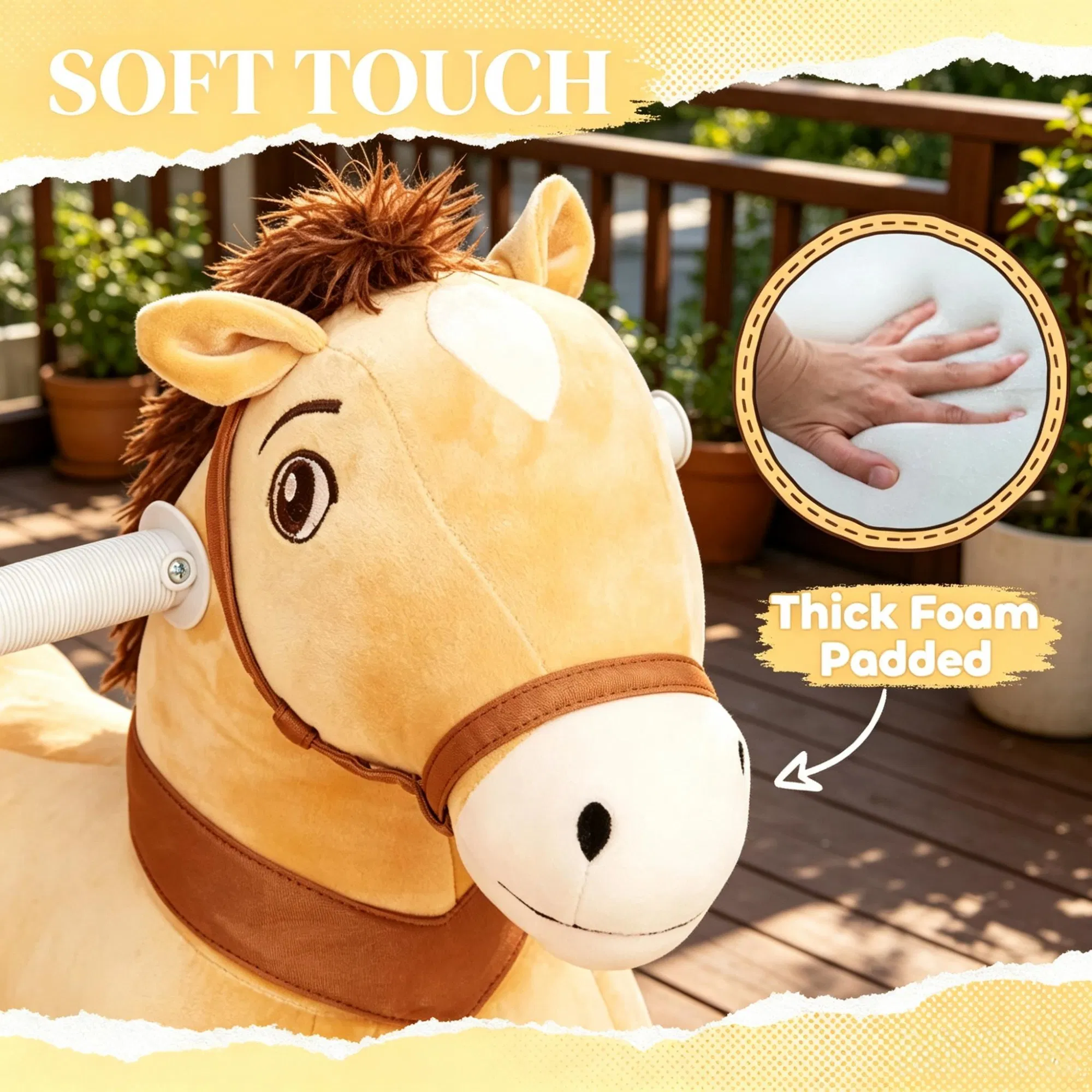 Brown 6V Electric Ride On Pony: Battery Powered Toddler Toy with Music, Forward Movement & Silent PU Wheels for 18-36 Months Old — imagen 9