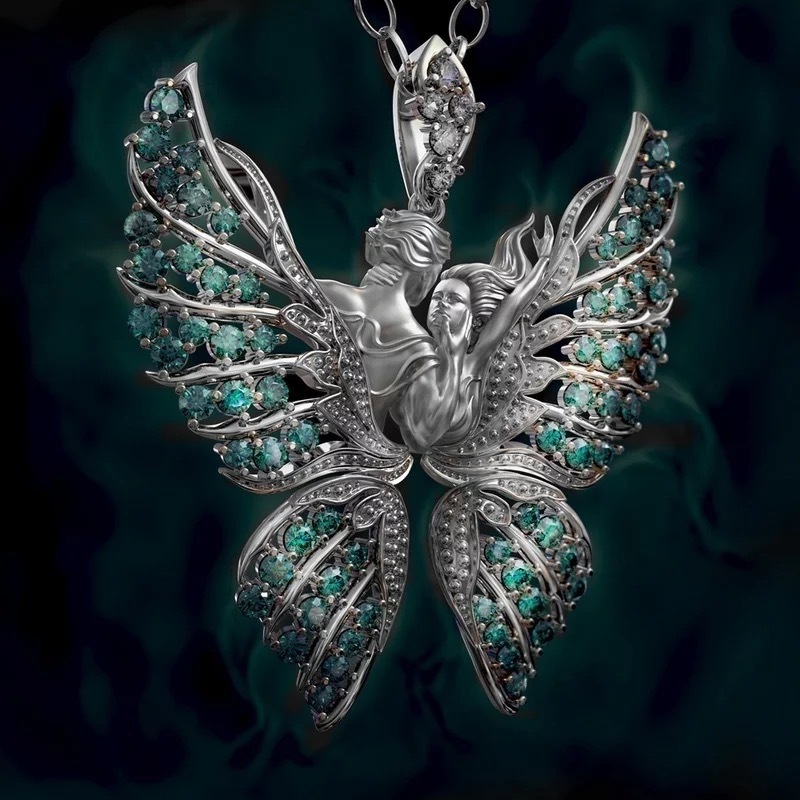Angel Wings With Diamond Butterfly Necklace Lovers Pendant — image 2