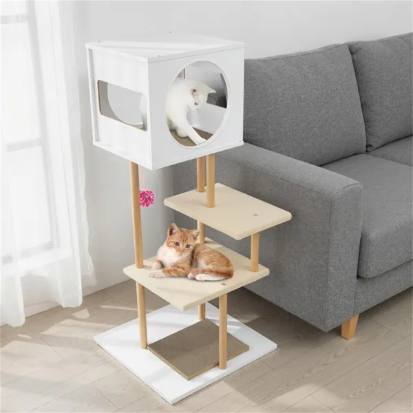 Multi-Level Cat Tree With 2 Scratching Pads, Dual-Door Cat Condo & Anti-Tipping Kit For Indoor Cats — image 3