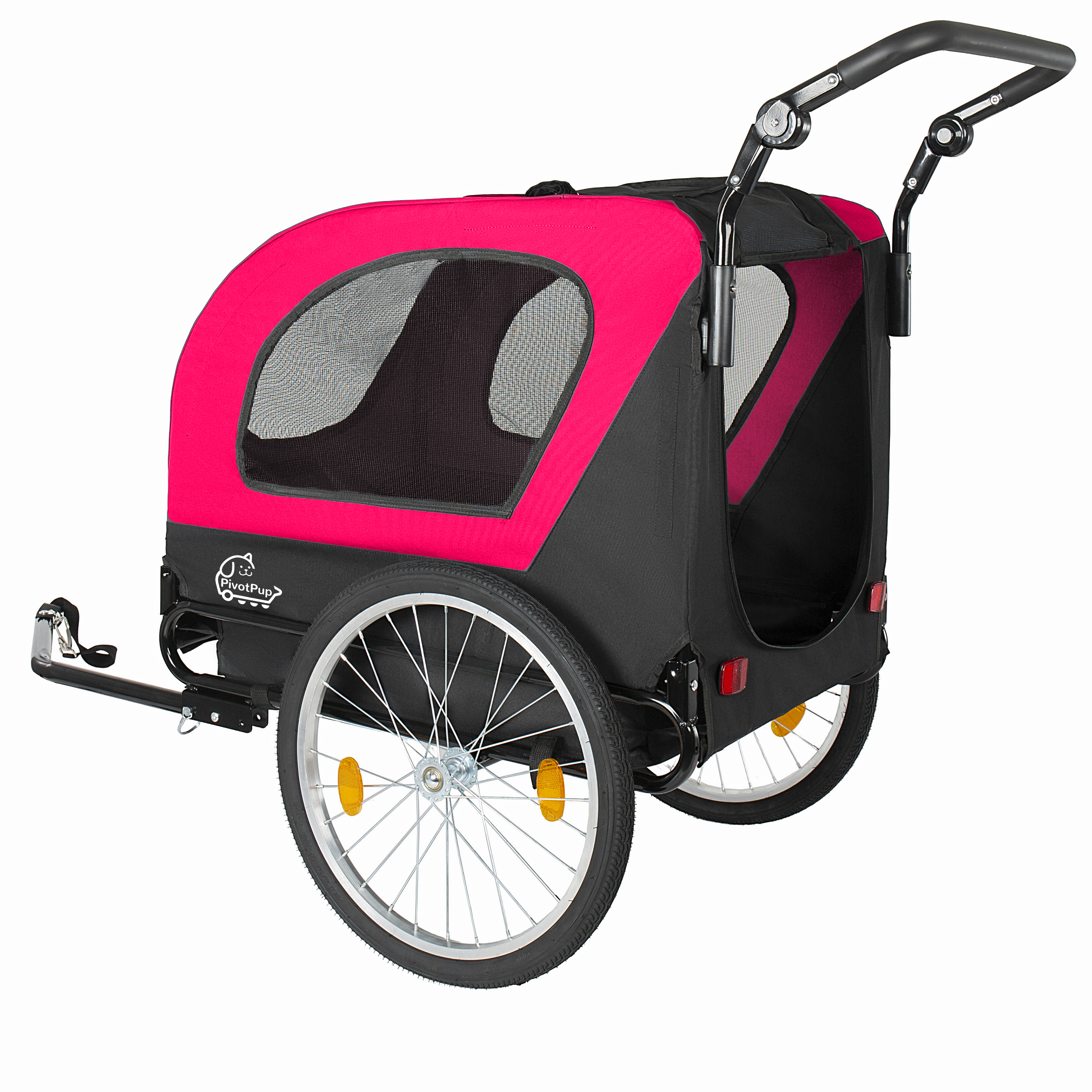 2-in-1 Bike Trailer & Pet Stroller For Dogs Up To 110lbs Foldable Pet Carrier Cart With Front Caster & 20 Quick Release Air-Filled Wheels, Breathable Mesh And PVC Rain Cover, Red — imagen 5