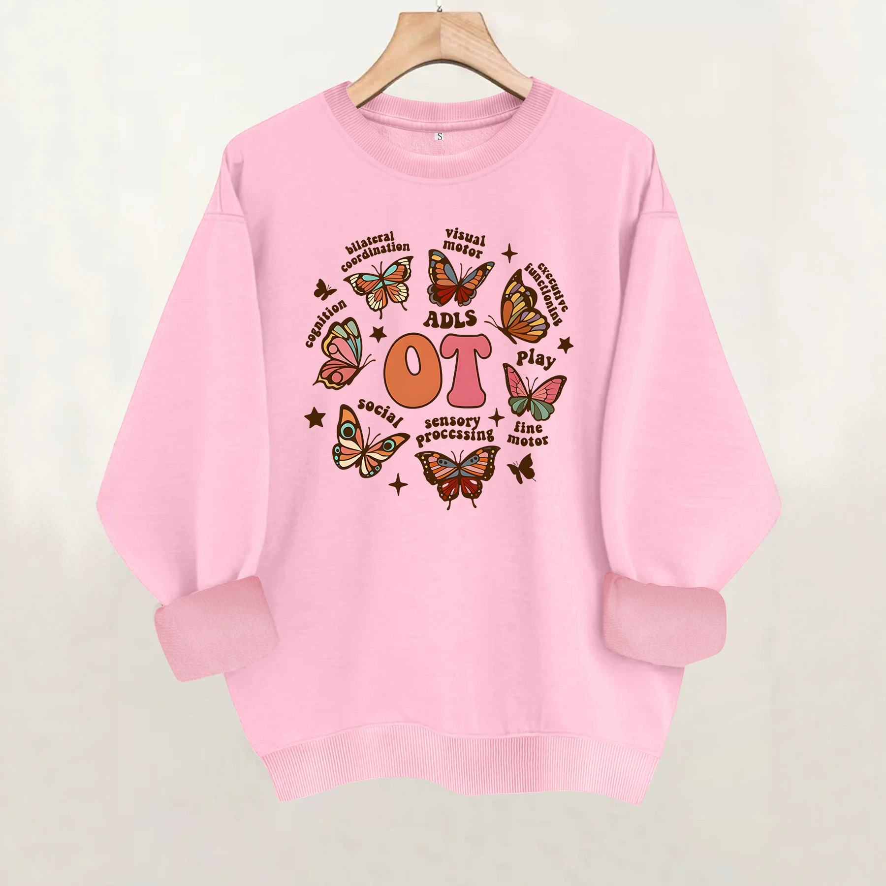 Butterfly print round neck fleece hoodie — image 5