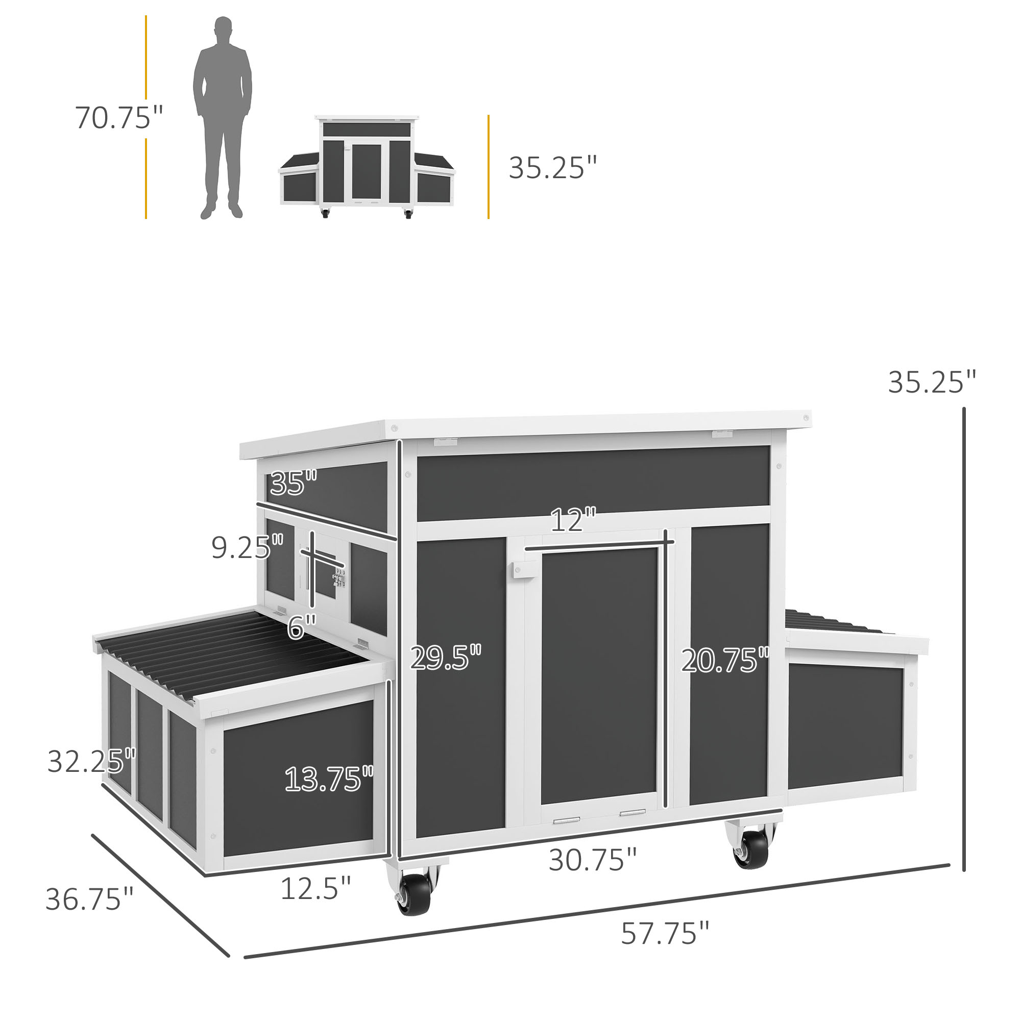 Casa de Pollos de Madera con Caja de Incubación para 6 Pollos, Gris Oscuro — imagen 2