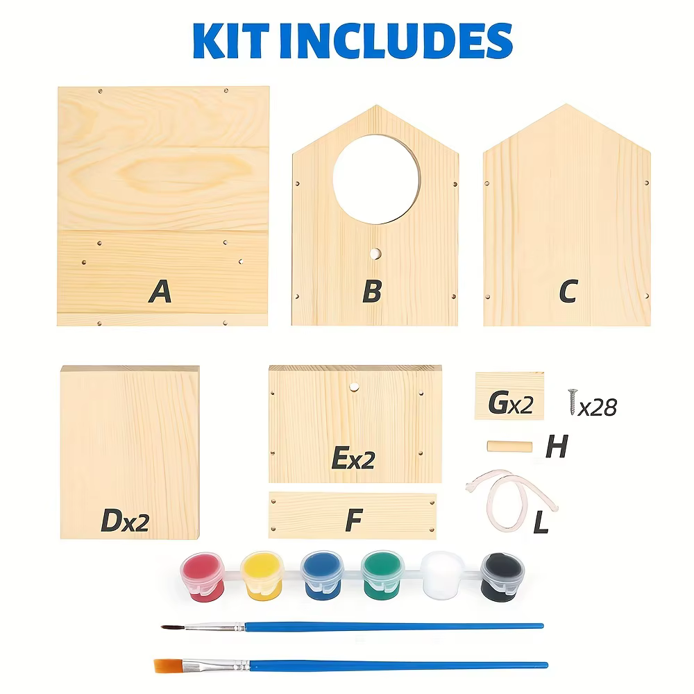 Kit de Casas de Pájaros de Madera para Hacer: Conjunto de Artes y Oficios Creativo para Niños y Adultos - Madera sin Pintar con Cintas de Pintura, Pinceles — imagen 4
