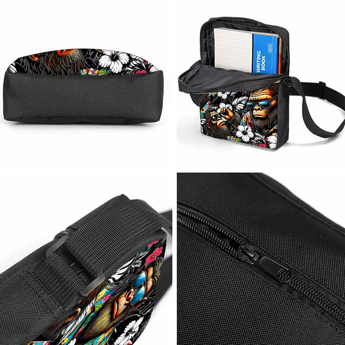 Hot Dog Chimpanzee Print 3Pcs/Set Backpack with Messenger Bag, Pencil Bags for Boy/Girl Best Gift Cartoon Student School Bags — image 3
