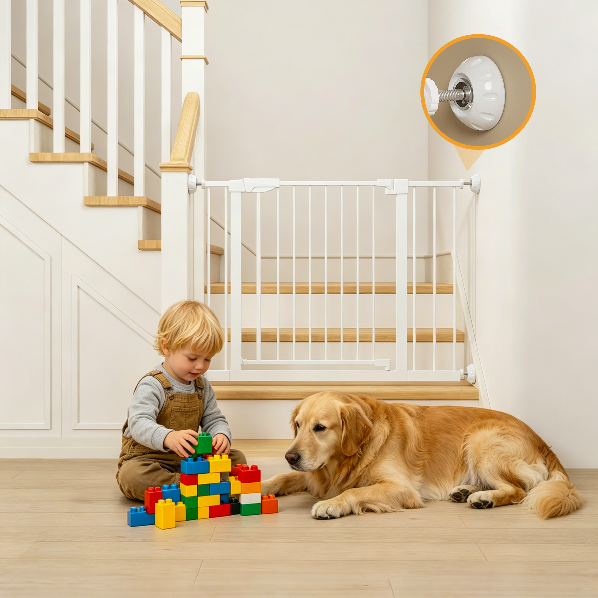 Reja para Bebés Ancha de 29.5-45.3" con Protector de Pared para Escaleras, Reja para Perros de Interior para Puertas, Sin Taladrar, Montaje a Presión, Rejas para Mascotas para Niños, Reja de Seguridad Fácil de Cruzar, Blanca — imagen 10